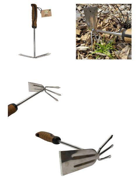 "Garten-Kombihacken"

- von Hand zu führende Kombi-Hacke mit arbeitendem Teil aus unedlem Metall, 
  einseitig  mit einem geraden Hackenblatt und auf der gegenüberliegenden Seite 
  zu einer dreizinkigen Harke ausgearbeitet.
 
- an einem Griff aus Kunststoff.

- mit einer Gesamtlänge von etwa 31,5 cm.

- dient zum Lockern, Aufbrechen und Entfernen von Erdschichten und Unkraut 
   sowie dem Auflockern und Belüften des Bodens.

Abbildungen siehe Anlage.

Derartige Erzeugnisse gehören als "Hacken, mit arbeitendem Teil aus unedlem 
Metall" zu der Codenummer 8201 3000 00 0.