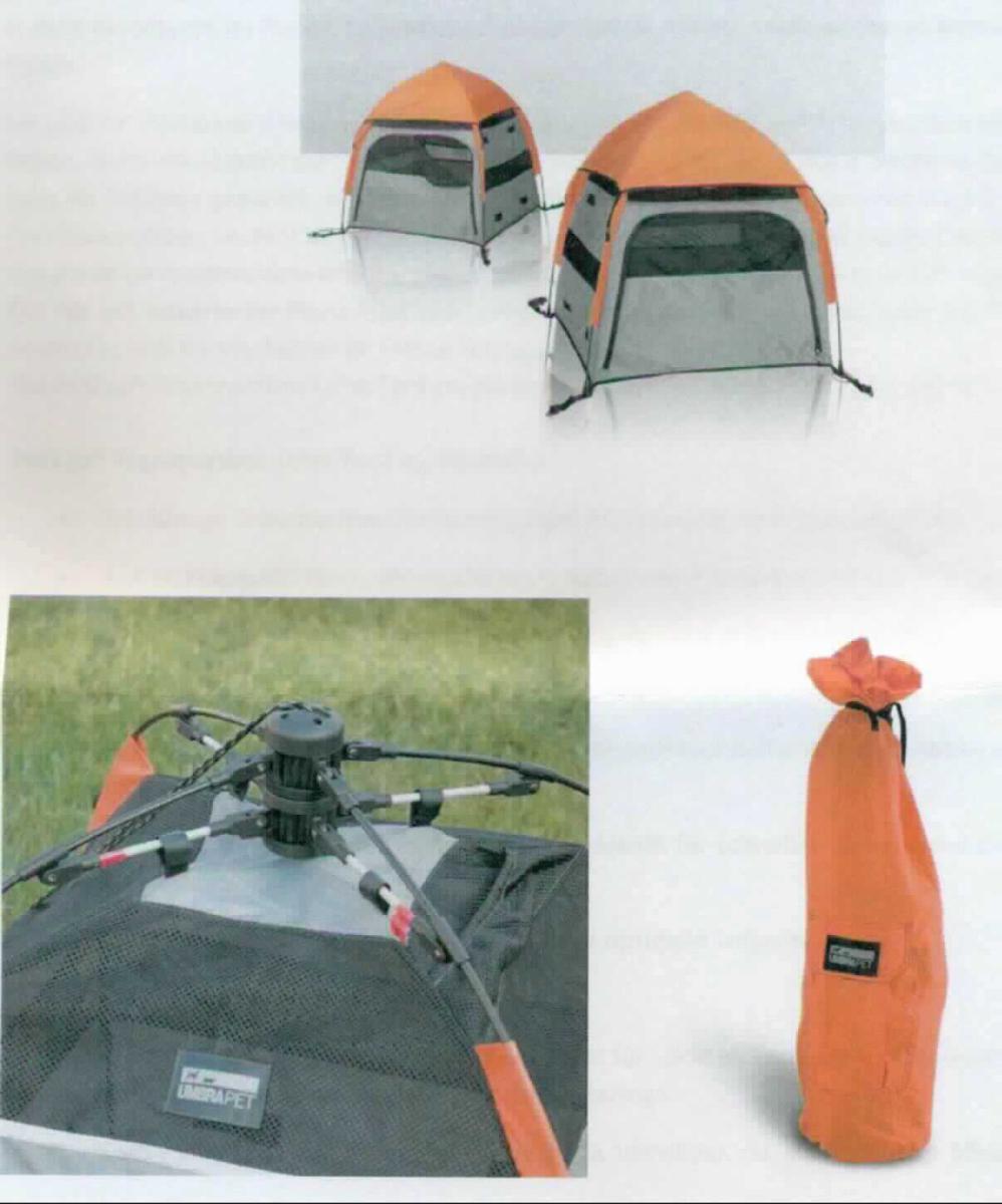 Schirmzeltähnliche Ware, sog. Transportbox UPet Tent, Foto siehe Anlage, 
- noch nicht zusammengesetzt eingehend, 
- in Form eines aufspannbaren Zelts, 
- mit den Abmessungen von ca. 90 cm x 90 cm x 88 cm, 
- mit einer Bespannung (Bezug) und einem Boden aus Geweben aus Spinnstoffen, 
- mit einer abnehmbaren Überdachung (Dachplane) aus Geweben aus Spinnstoffen,
- an zwei Seiten und am oberen Ende (unter der Überdachung) mit Einsätzen aus durchbrochenen Gewirken, 
- an einer Seite mit einer mit Reißverschluss zu öffnenden, halbrunden Zeltwandöffnung, 
- mit einem schirmähnlichen, zusammenfaltbaren, außen befestigten Gestell (Gestänge) aus Fiberglas (laut Antrag),
- dient als Ruheplatz für Hunde im Haus, in der Natur und bei Fahrten im Auto, 
- Ware der Position 6601 aufgrund der Beschaffenheit (schirmzeltähnliches Gestänge) und der Abmessungen,
- keine Einreihung als konfektionierte Ware aus Spinnstoffen (Tierhöhle) in die Position 6307, da die Position 6601
  die genauere Warenbezeichnung aufweist,
- in einem Beutel aus Spinnstoffen gemeinsam mit Zubehör (vier Erdnägel, eine Dachplane) verpackt.

"Sonnenschirm, gartenschirmähnliche Ware (ähnlich Schirmzelten)"
