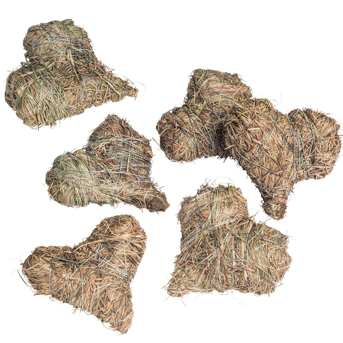 Deko-Herzen HEU Set (Abbildung siehe Anlage)
- getrocknetes Gras-/Heubündel (kein Flechtstoff), mit dünnen Metall-
  drähten (Zutaten) herzförmig gebunden (Abmessung ca. 7,5 cm),
- je 6 Stück für den Verkauf aufgemacht,
- zu Binde- oder Zierzwecken bestimmt,
- wird üblicherweise vom Blumenhandel geliefert.

"Gräser, zu Binde- oder Zierzwecken, nicht frisch, keine Moose und
Flechten, weitergehend bearbeitet als nur getrocknet, mit Zutaten
aus anderen Stoffen, sog. Deko-Herzen"