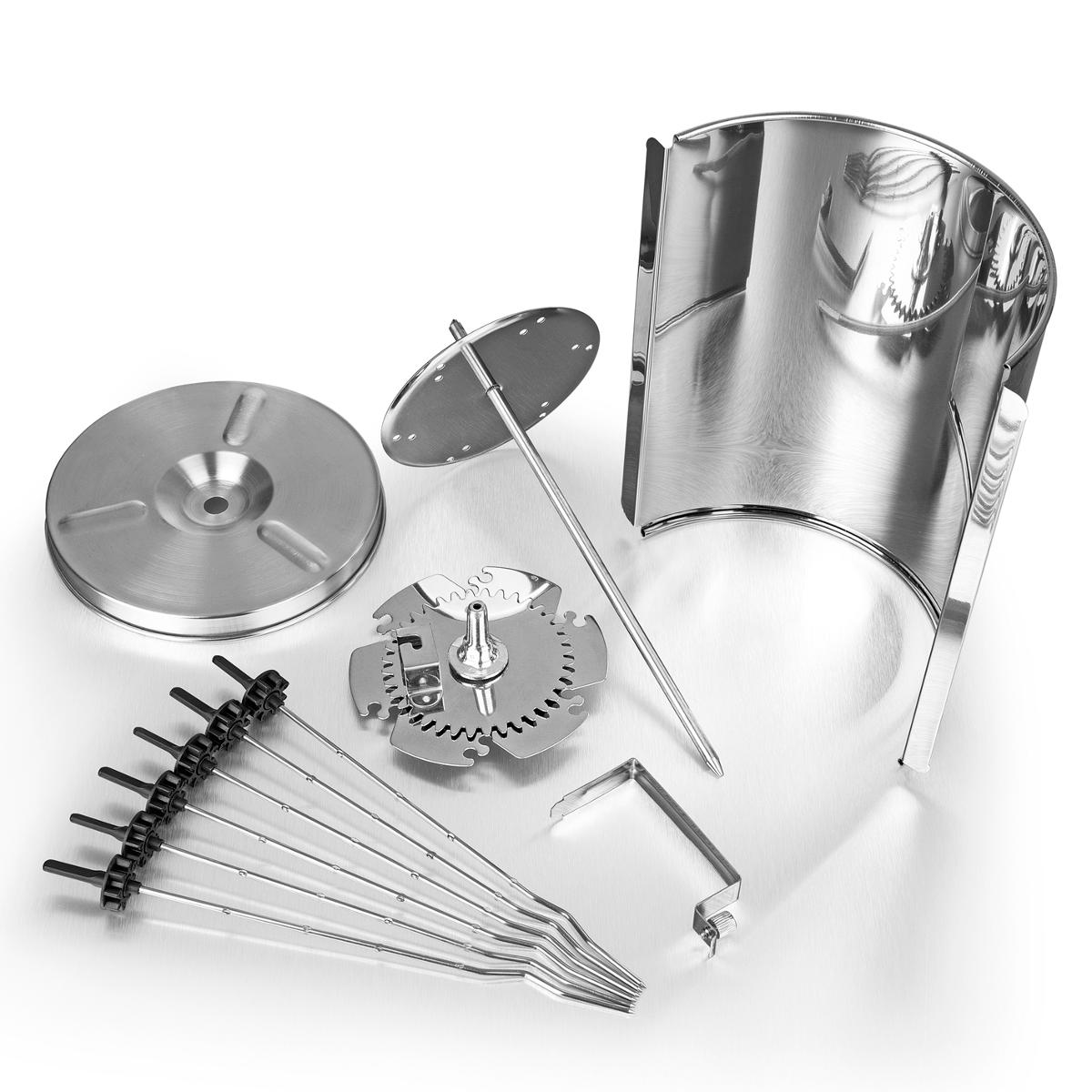 Multigrill (Abbildungen siehe Anlage)
- aus einem runden, zur einen Seite offenen Gehäuse mit Heizelement, Ein-/Ausschalter
  mit Betriebsleuchte, Hitzeschutz, Spießteller, Fettauffangschale und einer Aufnahmevor-
  richtung für verschiedene Dreh- oder Fleischspieße, noch nicht zusammengesetzt,
- für eine Spannung von 220 - 240 Volt bei einer Leistung von max. 1400 Watt,
- zur Verwendung im Haushalt zum Grillen von verschiedenen Lebensmitteln bestimmt,
- zusammen mit Beipack (6 Fleischspieße) in einer gemeinsamen Verkaufsumschließung.
Der Multigrill bestimmt den Charakter des Ganzen.

"Elektrowärmegerät für den Haushalt, anderes Elektrowärmegerät als in den Unterpositionen
 8516 3100 bis 8516 6050 genannt, Grill- und Bratgerät, noch nicht zusammengesetzt in
 Warenzusammenstellung für den Einzelverkauf mit nicht charakterbestimmendem Beipack"