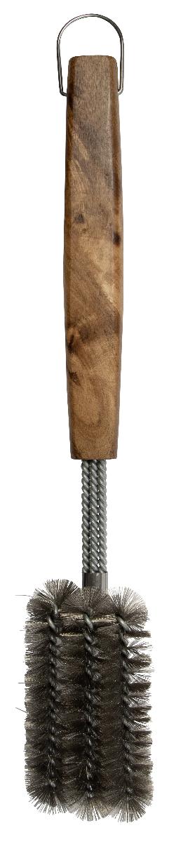Bei der als „Grillbürste Holz" bezeichneten Ware handelt es sich um eine Grill-Reinigungsbürste in Gestalt einer Drahtbürste mit einem Stiel aus spiralförmig miteinander verflochtenen Drähten aus Edelstahl, die von einem Holzgriff umgeben sind, und drei nebeneinanderliegenden, schräg angeordneten Bürsten, die eine gemeinsame Borstenfläche ergeben. Das aus Metall bestehende Einzugsmaterial ist zwischen den gedrehten Metalldrähten fixiert. Am Griffende befindet sich eine Aufhängevorrichtung.

Die Ware ist als "andere als zuvor genannte Bürstenware für die Haushaltsreinigung" einzureihen.