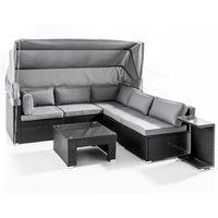Bei dem Möbel-Set "Polyrattan Ecklounge" handelt es sich um eine Warenzusammenstellung in Aufmachung für den Einzelverkauf bestehend aus:
- einem ca. 38﻿,﻿5 cm x 22﻿,﻿5 cm x 55 cm (L x B x H) großen Tisch.
- sechs gepolsterten Sitzmöbeln in Form einer ca. 60 cm x 60 cm x 30 cm (L x B x H) großen Ottomane, zwei ca. 70 cm x 70 cm x 63 cm (L x B x H) großen Ecksofas mit Lehne und drei ca. 60 cm x 70 cm x 63 cm (L x B x H) großen Mittelsofas mit Lehne. Die Sitzmöbel sind jeweils mit lose aufgelegten, passgenauen Sitz- und Rückenkissen ausgestatteten. Das Erzeugnis verfügt auch über einen Sonnenschutz über den Sitzmöbeln, der auf und zugeklappt werden kann.

Die Sitzmöbel und der Tisch bestehen jeweils aus einem Stahlgestell, das vollständig mit einem Kunststoffgeflecht im Rattan-Design bespannt ist. Der Tisch ist mit einer abnehmbaren Glasplatte ausgestattet und aufgrund der Höhe nicht dazu ausgelegt, während des Sitzens auf den dazugehörigen Sitzmöbeln an ihm zu essen.

Der Charakter der Warenzusammenstellung wird im Hinblick auf die Verwendung und aufgrund des Umfangs von den gepolsterten Sitzmöbeln bestimmt. Die Erzeugnisse sind dazu bestimmt, auf den Boden gestellt zu werden und dienen der Ausstattung von Gärten.

Die verpackte Warenzusammenstellung ist als "anderes als von der Position 9402 erfasstes Sitzmöbel, nicht von den Unterpositionen (HS) 9401 10 bis 9401 69 erfasst, mit Gestell aus Metall, gepolstert" einzureihen.
