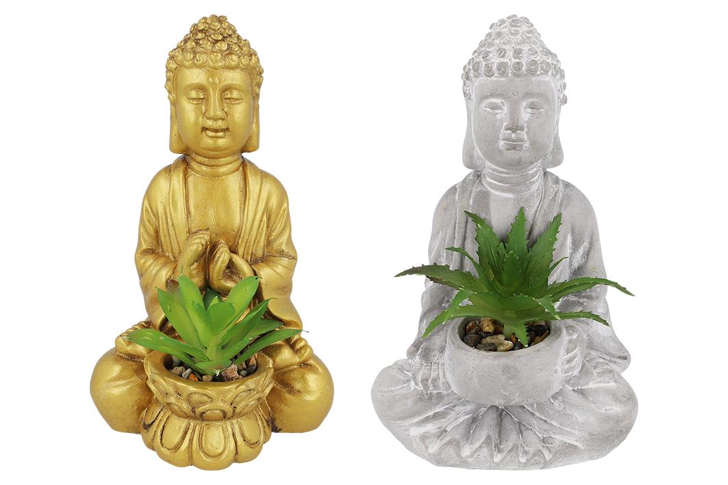 Angaben:
Dekofigur Buddha sitzend mit Pflanze (9 x 8 x 15 cm, Zement farbig sortiert).

Warenbeschaffenheit:
Sitzender, grauer Buddha (Abmessungen: ca. 10 x 7 x 14 cm) mit einer künstlichen Pflanze bepflanzt, aus einem homogenen, grauen, leicht ritzbaren Material. 

Befund:
Waren aus Zement, Beton oder Kunststein.
Zusammengesetzte Ware, bei der im Sinne der AV 3 b) im Hinblick auf den Umfang und die Bedeutung für die Verwendung der Buddha aus Beton/Zement als charakterbestimmend angesehen wird.