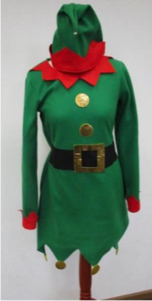 Faschingskostüm, sog. D Kostüm_Elf Weihnachten, Größe S, Foto siehe Anlage,
- Warenzusammenstellung, bestehend aus einem Kleid und einer Mütze (Kopfbedeckung),
- gemeinsam in einem Polybeutel mit bedrucktem Pappeinleger für den Einzelverkauf aufgemacht und
  zur Befriedigung eines speziellen Bedarfs zusammengestellt,
- alle textilen Flächenerzeugnisse aus laut Antrag 100 % Polyester (synthetische Chemiefasern),
- Kleid:
-- aus ca. 1,1 mm dicken, einfarbigen, einseitig (Außenseite) gerauten Gewirken,
-- über den Schritt reichend (Rückenlänge: ca. 82 cm),
-- mit einem runden Halsausschnitt,
-- hinten mit einer kurzen Öffnung mit Klettverschluss,
-- mit langen Ärmeln,
-- vorn entlang des Halsausschnitts und an den Ärmelabschlüssen mit gezackt gearbeiteten Zuschnitten
   sowie im Bereich der Taille mit einem, einen Gürtel darstellenden Zuschnitt aus augenscheinlich Vlies-
   stoffen verziert,
-- zusätzlich auf der Vorderseite und am unteren, gezackt geschnittenen Rand mit aufgeklebten,
   metallisch glänzenden Verzierungen aus Spinnstoffen versehen,
-- kann aufgrund der Länge ohne ein weiteres, den Unterkörper bedeckendes Kleidungsstück getragen
   werden,
-- aufgrund der verwendeten Flächenerzeugnisse keine Ware des Kapitels 62,
-- gehört als Maskenkostüm aus Spinnstoffen nicht zum Warenkreis der Position 9505,
- Mütze (Kopfbedeckung):
-- in Form einer Zipfelmütze mit einem gezackt gearbeiteten Besatz,
-- durch Zusammennähen von grünen und roten Stücken aus den oben genannten Gewirken bzw.
   Vliesstoffen hergestellt,
-- am Zipfel mit einem Glöckchen aus unedlem Metall ausgestattet,
-- mit einer Länge von ca. 36 cm,
- das Kleid verleiht der Warenzusammenstellung im Hinblick auf den Umfang und die Bedeutung in
  Bezug auf die Verwendung ihren wesentlichen Charakter.

"Kleid, aus Gewirken, für Frauen, aus synthetischen Chemiefasern"