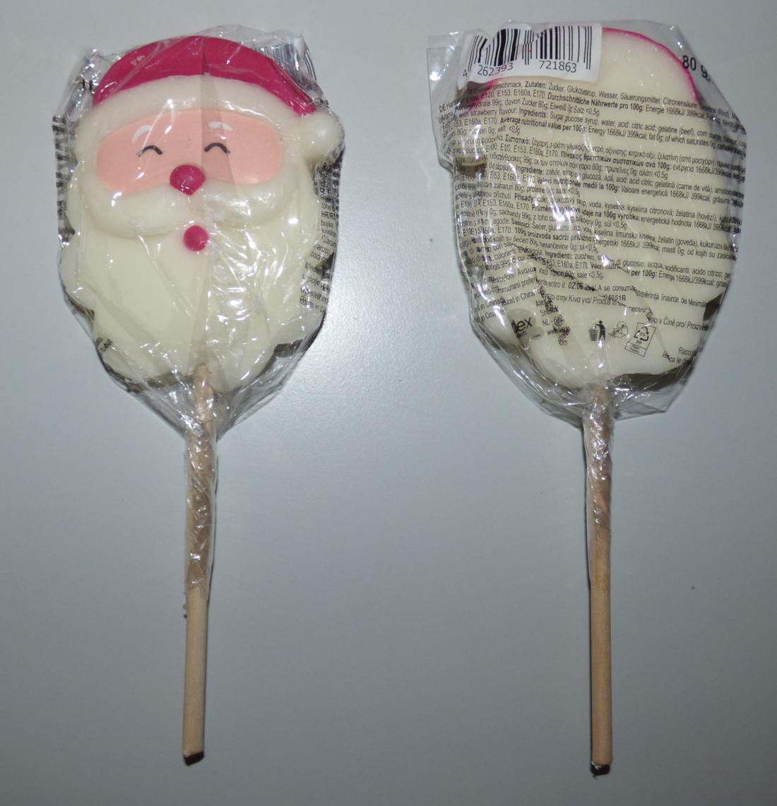 Zuckerware; Hartkaramelle

Bei der Ware handelt es sich um einen Hartkaramellen-Lolli in Form eines stilisierten Weihnachtsmannkopfes an einem Stiel. Die Ware hat eine Abmessung von ca. 9,5 cm x 7 cm x 1,5 cm. Der Lolli ist in Kunststofffolie verpackt und mit dem Markennamen, der Zutatenliste und der Nährwerttabelle bedruckt und für den Einzelverkauf aufgemacht.

Aus den hier durchgeführten Untersuchungen des Warenmusters wurden folgende für den Meursing-Zusatzcode relevante Werte ermittelt:
- Stärke/Glucose: 25 GHT bis weniger als 50 GHT,
- Saccharose/Invertzucker/Isoglucose: mehr als 50 GHT.
- Milchfett und Milchprotein werden aufgrund der Zutatenliste ausgeschlossen.

Abbildung siehe Anlage.
 
Die Ware ist als Zuckerwaren ohne Kakaogehalt (einschließlich weiße Schokolade),
andere, andere, andere, Hartkaramellen, auch gefüllt, in den TARIC-Code 1704 9071 00 einzureihen.