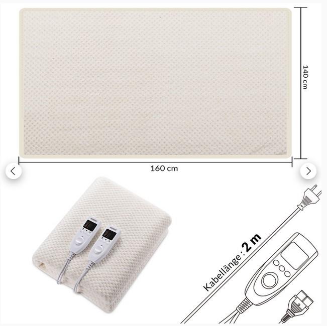 Bei dem sog. "Doppelwärmeunterbett Coral Fleece Grau 160 x 140 cm Abschaltautomatik" handelt es sich um ein ca. 160 cm x 140 cm (L x B) großes dreilagiges Unterbett aus 100 % Polyester mit einer Oberseite aus Plüschgewirken (Coral-Fleece), zwei weiteren Lagen aus Vliesstoffen und einer dazwischenliegenden Heizvorrichtung. Die Lagen sind miteinander versteppt und an den Rändern vernäht. Zum Bespannen einer Matratze ist das Unterbett mit vier Spanngurten versehen. In das Unterbett sind zwei Heizvorrichtungen (2 x 60 Watt) integriert, die mit einem elektrischen Kabel (L: ca. 2 m) mit Netzstecker und zwei Bedienelementen ausgestattet sind. Mit den Bedienelementen lässt sich die Temperatur in fünf verschiedene Wärmestufen anpassen und eine Timerfunktion bis zu zehn Stunden aktivieren. Ein Überhitzungsschutz sorgt für zusätzliche Sicherheit. 

Das Erzeugnis ist zusammen mit einer Bedienungsanleitung in einer durchsichtigen Aufbewahrungstasche aus Kunststoff verpackt. 

Die Ware ist als "den Bettausstattungen ähnliche Ware (Heizdecke), nicht von den Unterpositionen (HS) 9404 21 bis 9404 40 erfasst, nicht mit Feder oder Daunen gefüllt" einzureihen.