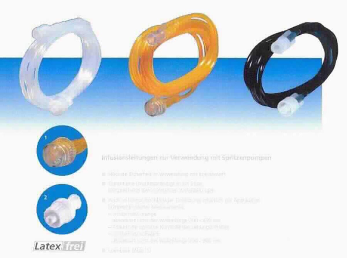 Angaben des Antragstellers: 
Infusionsleitungen
Nach einem beiligenden Datenblatt handelt es sich bei der Ware um Schläuche aus PVC oder Polyethylen mit Anschlussstücken zur Verwendung mit Spritzenpumpen.

Ein Warenmuster wurde nicht vorgelegt.

Befund:
Es handelt sich um biegsame Schläuche aus Kunststoff mit Verbindungsstücken im Sinne der Unterposition (KN) 3917 3300.
