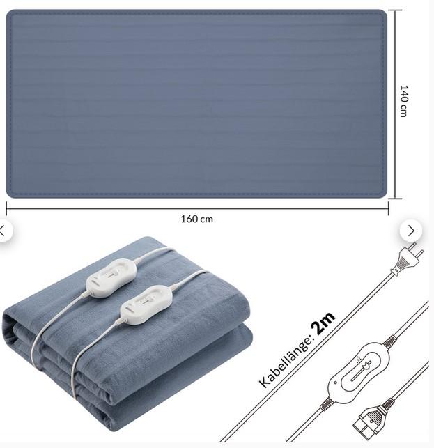 Wärmeunterbett Blau-Grau 160x140cm 2-Zonen, Foto siehe Anlage,
- mit einer Bedienungsanleitung in einem Polybeutel verpackt,
- annähernd rechteckig, mit abgerundeten Ecken, laut Antrag in den Abmessungen (L x B) von 
  160 cm x 140 cm,
- doppelt gearbeitet, laut Untersuchungsergebnis aus einfarbigen, genadelten und mit 
  Bindemittel verfestigten Vliesstoffen der Position 5603 aus synthetische Chemiefasern (laut 
  Antrag: 100 % Polyester),
- mit zwei integrierten, elektrischen Heizeinsätzen mit jeweils einem abnehmbaren Netzteil (230 V / 
  50 Hz) mit Schieberegler zum Einstellen von drei Heizstufen, 
- in zwei Eckbereichen mit jeweils einer Anschlussbuchse für das Netzteil,
- an den mit einer Randeinfassung versehenen Rändern mit vier diagonal über die Ecken ange-
  nähten, sog. Gummibändern zur Fixierung an der Matratze, 
- durch Zusammenfügen konfektioniert,
- wird als Heizdecke mit elektrischer Heizvorrichtung nicht vom Warenkreis des Kapitels 85 erfasst,
- nicht gepolstert, damit keine Ware der Position 9404,
- aufgrund des Verwendungszwecks (Wärmeunterbett) keine Decke der Position 6301,
- ohne raumbezogene Funktion, damit keine Ware zur Innenausstattung der Position 6304.

"Andere konfektionierte Ware (Wärmeunterbett) aus Spinnstoffen, aus Vliesstoffen"
