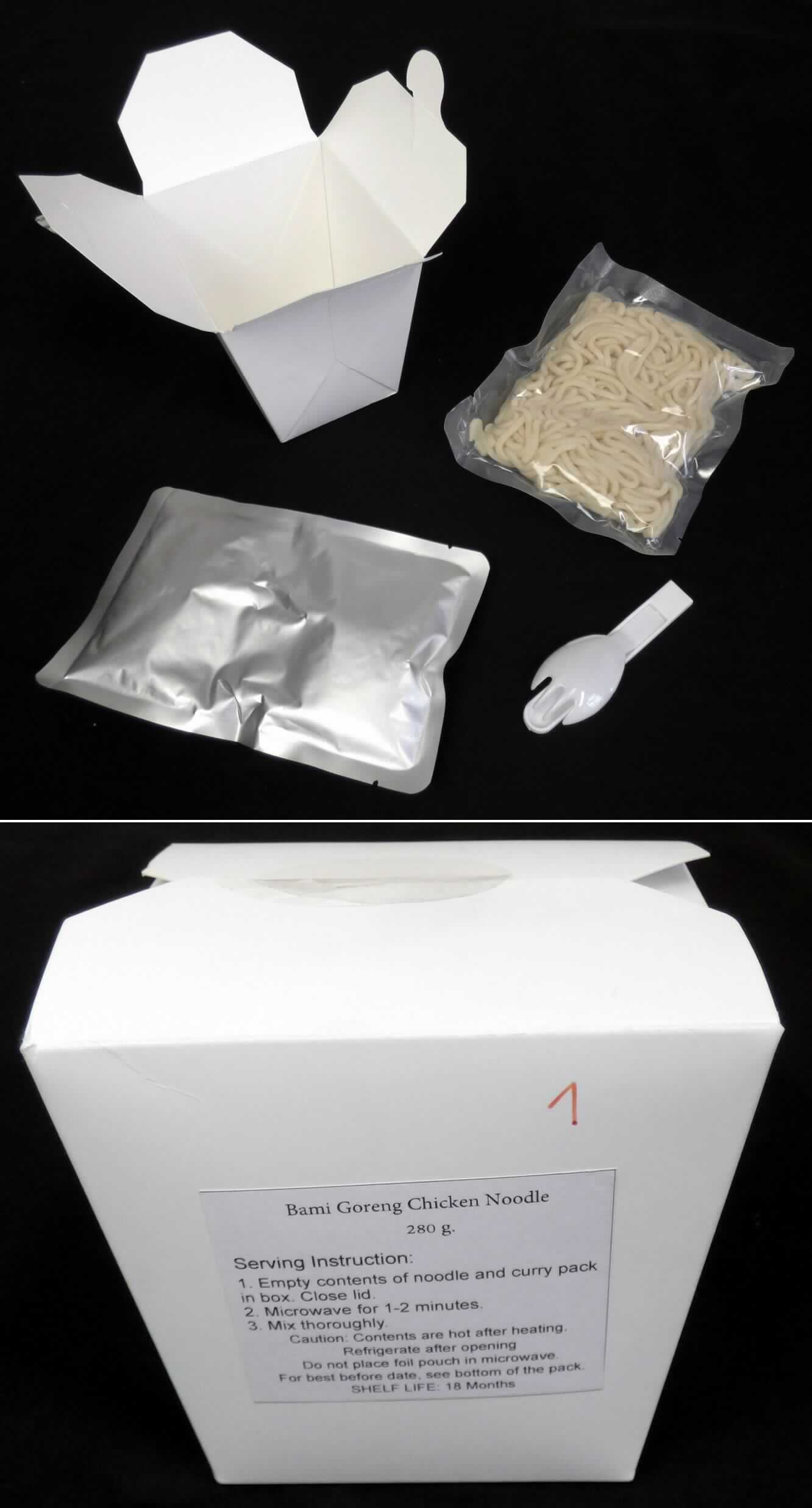 Instant Nudelgericht Bami Goreng

Ein Warenmuster (nicht in Originalumschließung) sowie eine Produktspezifikation lagen vor.
Nach den Antragsangaben wird das Erzeugnis fertig konfektioniert zur Abgabe an den Endverbraucher in die 
Gemeinschaft eingeführt.
Demzufolge handelt es sich um eine Warenzusammenstellung in Aufmachung für den Einzelverkauf (insgesamt 
280 g), bestehend aus einem Beutel mit vorgekochten, beigefarbenen, feuchten, leicht fettigen Teigwaren und 
einem Beutel mit einer rotbraunen, Gemüse- und Hühnchenfleischstücke enthaltenden Würzsauce. Beides verpackt 
in einer sogenannten Heat & Eat Box, in der die beiden Bestandteile in einer Mikrowelle 1 - 2 Minuten erhitzt 
werden sollen. Beigelegt ist eine zusammensteckbare Einweg-Kunststoffgabel.

Es liegt eine Warenzusammenstellung in Aufmachung für den Einzelverkauf gemäß AV 3b) vor, die zur Herstellung 
eines Nudelgerichts vorgesehen ist. Der Charakter wird durch die Nudeln bestimmt, da diese den größten Teil der 
Ware ausmachen.

Teigwaren, gekocht, nicht gefüllt und nicht getrocknet, keinen Reis enthaltend.
