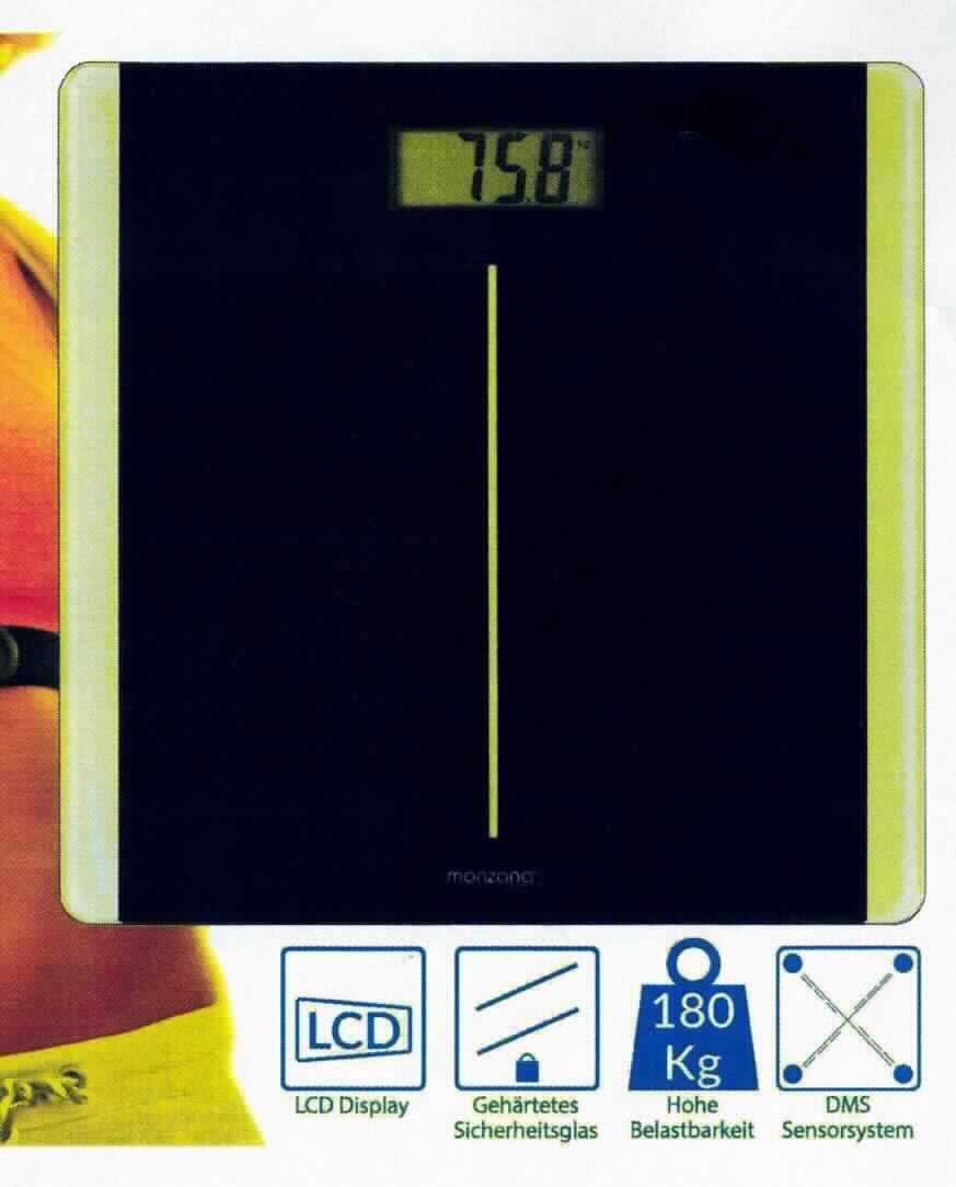 Personenwaage,
- aus einer quadratischen Glastrittfläche (Abmessungen LxBxH: 300 x 300 x 18 mm), LCD-Display, 
  Wägemodul mit 4-Sensor-Technik, Ein- und Ausschaltautomatik, Batteriefach sowie 1 Knopfbatterie 
  (Abbildung siehe Anlage),
- zum Wiegen von Personen bis zu einem Gewicht von 180 kg mit einer Genauigkeit von 100 g.

"Waage mit einer Empfindlichkeit von mehr als 50 mg, Personenwaage, keine Haushaltswaage - Personenwaage"