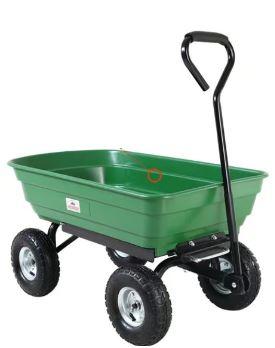 Gartenkarre sog. Bollerwagen Grün mit Kippfunktion, Foto siehe Anlage,
- lt. Antrag:
- - mit den Abmessungen 103﻿,﻿5 cm (Länge) x 51 cm (Breite) x 92﻿,﻿5 cm (Höhe),
- - mit einer Kunststoffwanne (Fassungsvermögen 75 l) mit den Abmessungen
    95 cm (Länge) x 52 cm (Breite) x 22 cm (Höhe),
- - mit einem robusten Metallgestell,
- - mit einem Rad mit Luftbereifung bestehend aus Profilgummireifen,
- - mit einem Raddurchmesser von 26 cm,
- - mit einem Eigengewicht von 17 kg,
- - mit einer max. Traglast von 300 kg und einer max. Kipplast von 150 kg, 
- - mit einer Deichsel und Lenkachse,
- wird mit der Hand gezogen,
- dient zur Beförderung von Waren.

"Anderes nicht selbst fahrendes Fahrzeug (Gartenkarre)"