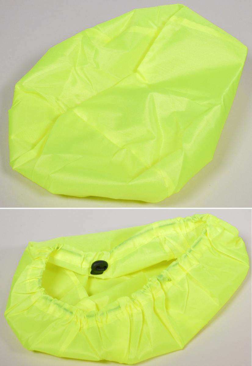 Bezug für Kopfbedeckungen, sog. Regenschutz für Fahrradhelme, Foto siehe Anlage,
- mützenartiger Bezug aus Geweben aus Spinnstoffen (laut Antrag Polyester),
- am Rand durch eine im Tunnelzug verlaufende, elastische Kordel verengt,
- flachliegend mit den Abmessungen: ca. 29 cm (Länge) x 29 cm (Breite),
- der Form eines Fahrradhelms entsprechend gearbeitet,
- soll als Bezug für einen Fahrradhelm dienen.

"Bezug für Kopfbedeckungen"