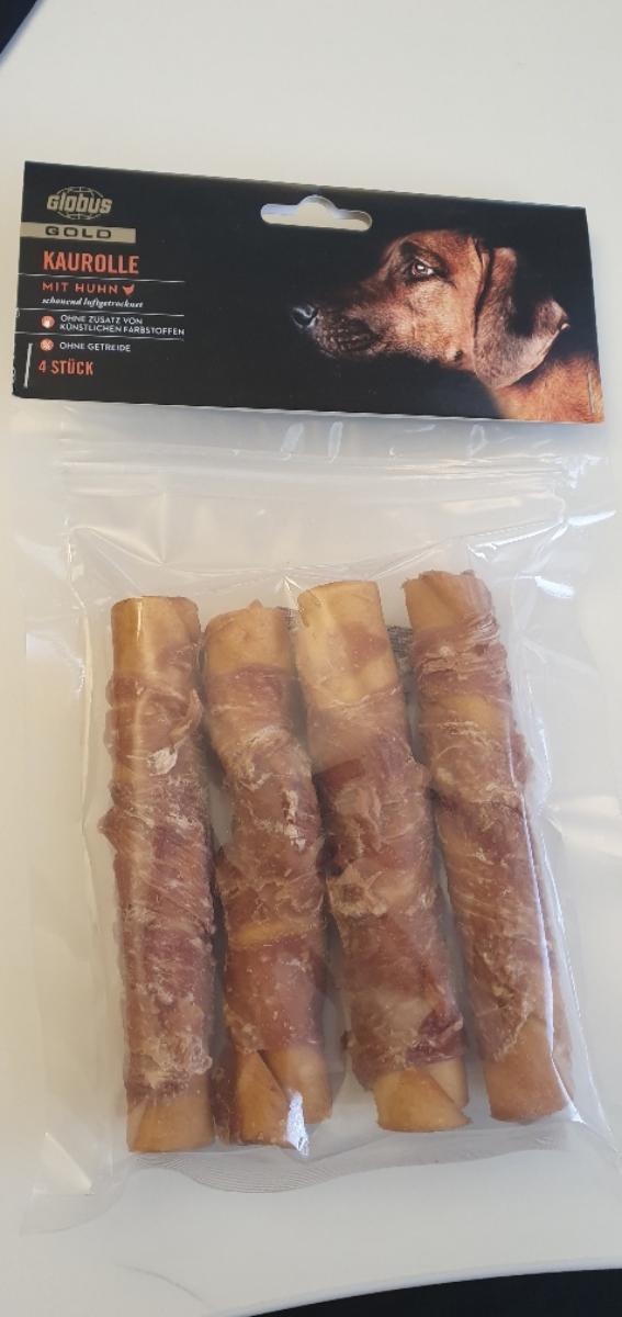 Antragsangaben: Kaurolle mit Huhn, 4 Stück (150 g) verpackt in Polybeuteln mit Kopfreiterkarte, in Aufmachung für den Einzelverkauf als Hundefutter.

Stärke in der Ware (gemäß Angabe): nicht enthalten.
Glucose, Glucosesirup, Maltodextrin oder Maltodextrinsirup (gemäß Angabe): nicht enthalten.
Milcherzeugnisse (gemäß Angabe): nicht enthalten.

Zubereitung von der zur Fütterung verwendeten Art, Hunde- und Katzenfutter, in Aufmachung für den Einzelverkauf, keine Glucose, Glucosesirup, Maltodextrin, Maltodextrinsirup, Stärke oder Milcherzeugnisse enthaltend, andere.