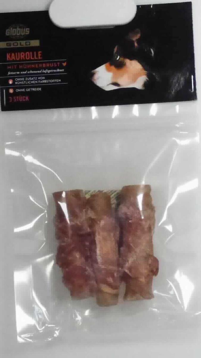 Ergänzungsfuttermittel für Hunde

Antragsangaben: Hühnerbrust Kaurolle, verpackt im Polybeutel mit Kopfreiterkarte, in Aufmachung für den Einzelverkauf als Hundefutter. Zur Zusammensetzung liegen vertrauliche Daten vor.

Beschaffenheit des Warenmusters: Transparenter, wiederverschließbarer Kunststoffbeutel mit bedruckter Papplasche, in Aufmachung für den Einzelverkauf als Hundefutter, darin drei orangebraune, getrocknete Häute, spiralförmig zu einer Stange gerollt und in der Mitte mit einem hellen, orangebraunen, marmorierten, getrockneten Fleischstreifen umwickelt. Länge einer Kaustange: ca. 7,5 cm; Durchmesser: ca. 2 cm. Angegebenes Nettogewicht: 70 g.

Stärke in der Ware (gemäß Angabe): nicht enthalten.
Glucose, Glucosesirup, Maltodextrin oder Maltodextrinsirup oder Milcherzeugnisse (gemäß Angabe): nicht enthalten.

Zubereitung von der zur Fütterung verwendeten Art, Hunde- und Katzenfutter, in Aufmachung für den Einzelverkauf, keine Glucose, Glucosesirup, Maltodextrin, Maltodextrinsirup, Stärke oder Milcherzeugnisse enthaltend.