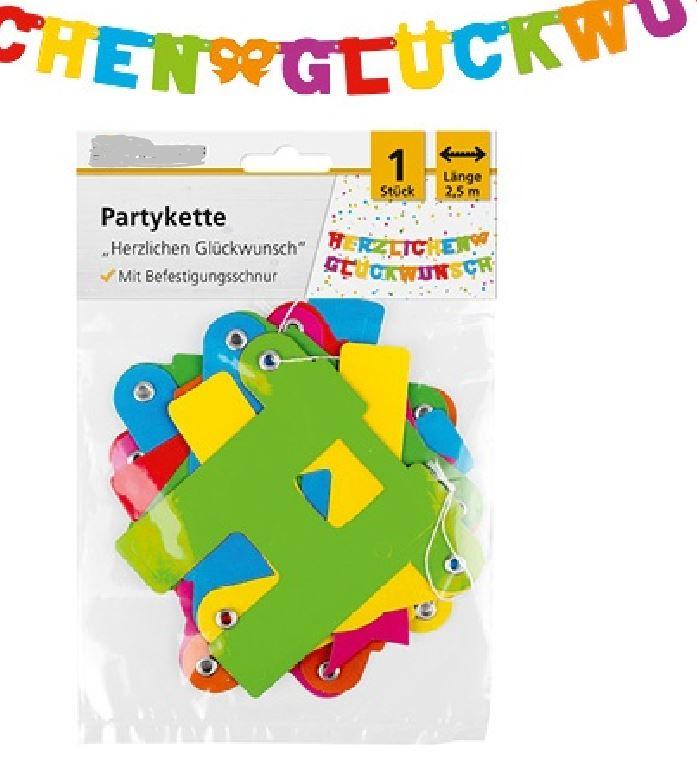Bei der vorgelegten Ware handelt es sich um eine etwa 2,5 m lange Girlande, bestehend aus insgesamt 22 Zuschnitten aus Pappe in Gestalt von 21 Buchstaben und einer Schleife, die mittels Metallösen beweglich miteinander verbunden sind und durch ihre Aufreihung den Schriftzug "Herzlichen Glückwunsch" ergeben. An den beiden Enden ist die Girlande mit jeweils einer als Aufhängevorrichtung dienenden Schnur aus Spinnstoffen versehen, die zu einer Schlaufe zusammengeknotet ist. Die Zuschnitte sind einseitig mit einfarbigem Papier beklebt. Aufgrund ihrer neutralen Gestaltung und des nicht mit einem spezifischen Fest in Zusammenhang stehenden Schriftzuges ist die Girlande als universeller Dekorationsartikel verwendbar (somit kein Festartikel der Position 9505). Die Girlande ist in einem Headerbeutel verpackt.

Abbildung siehe Anlage.

Derartige Waren gehören als "andere Waren aus Papier oder Pappe" zum TARIC-Code 4823 90 85 80, da es sich zolltarifrechtlich um eine aus verschiedenen Stoffen zusammengesetzte Waren handelt, deren wesentlicher Charakter nach Umfang durch die Anteile aus Papier und Pappe bestimmt wird.