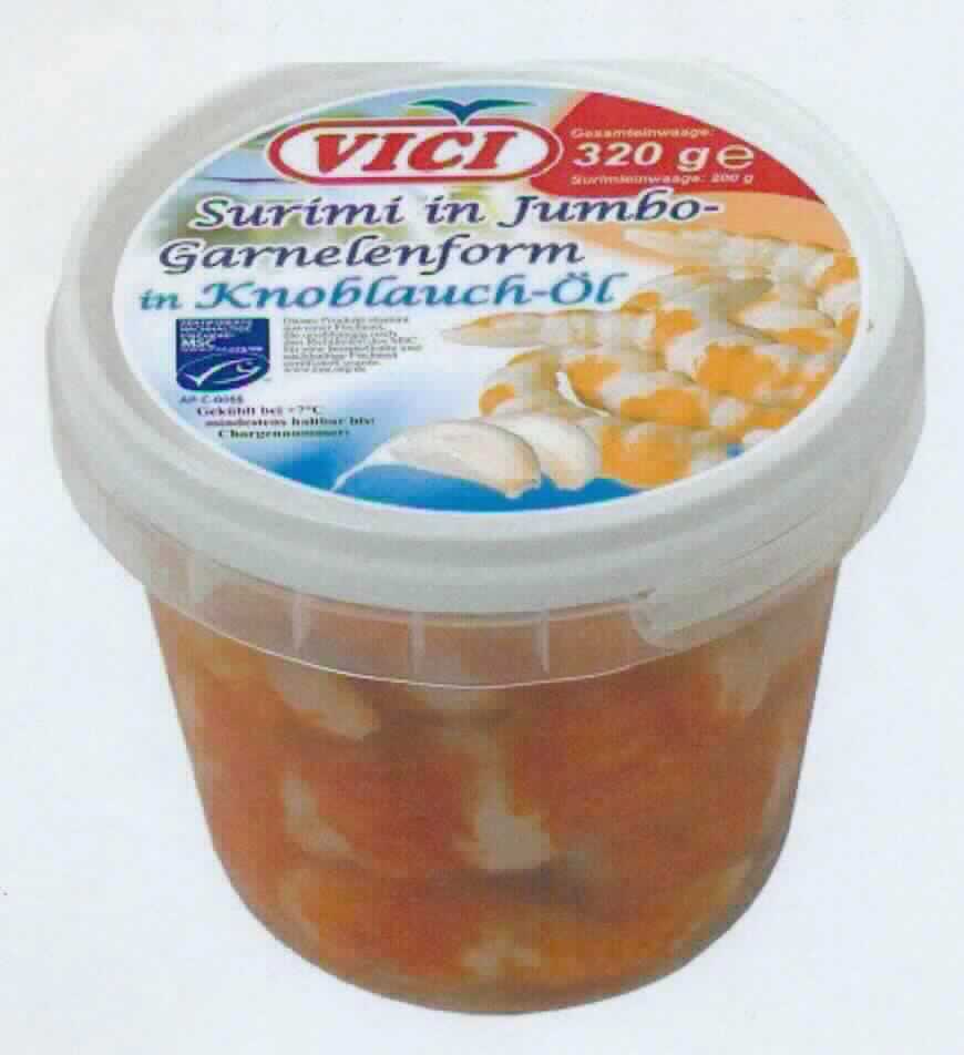 Nach den Antragsangaben und den ergänzenden Angaben handelt es sich um eine Lebensmittelzubereitung aus Surimi, Weizenstärke und weiteren Bestandteilen. Das garnelenförmige Surimi befindet sich in einer Lake und ist in bedruckten Eimern mit einem Gewicht von 320 g verpackt.
Der Gehalt an Fisch beträgt dabei deutlich mehr als 20 GHT.

Zolltarifrechtlich handelt es sich um "Fische, in anderer Weise zubereitet oder haltbar gemacht, Surimizubereitungen".