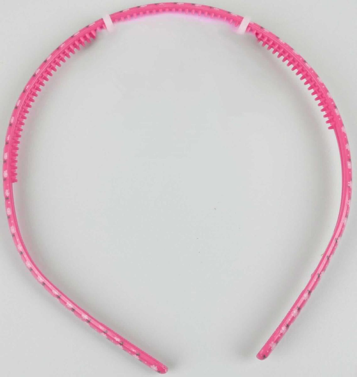 Es handelt sich um einen Haarreif (LAN: 11934, LAN: 11648), der aus einem ca. 0,7 cm breiten, gebogenen, der Kopfform angepassten, an den Enden offenen Reif aus pinkfarbenem Kunststoff besteht, der auf der Schauseite mit einem Blümchenmuster versehen ist. Auf der Innenseite ist das Erzeugnis für einen besseren Halt mit Zähnchen ausgestattet.

Die auf einer Verkaufskarte mit Aufhängeöse aufgemachte Ware wird zum Zusammen- bzw. Zurückhalten des Haares und zugleich als dekorativer Schmuck verwendet.

Das Erzeugnis ist als "haarspangenähnliche Ware aus Kunststoff" einzureihen.