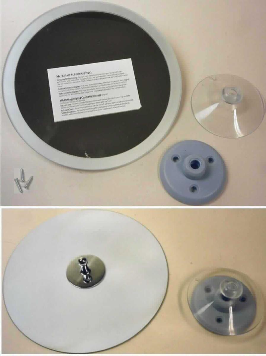 Spiegel aus Glas, sog. Spiegel mit bearbeiteten Kanten, umlaufender Rand und Halterung, Foto siehe Anlage, 
- nach den Antragsangaben,
- in Form einer zusammengesetzten Ware, bestehend aus: 
- einem runden, nicht gefassten Spiegel (Vergrößerungsspiegel) aus Glas, 
- - mit einem umlaufenden, satinierten Rand (ca. 1 cm) und geschliffener Kante, 
- - mit einem Durchmesser von ca. 15 cm und einer Dicke von ca. 0,2 cm, 
- einem auf die Rückseite des Spiegels aufgeklebten Kugelgelenk aus unedlem Metall, 
- zum Befestigen mit zwei Halterungen ausgestattet, 
- - einer Halterung aus Kunststoff mit drei Schrauben aus unedlem Metall, zur Befestigung an einer Wand, 
- - mit einem Saugnapf aus Kunststoff, zur Befestigung an einer glatten Oberfläche, 
- der Spiegel aus Glas verleiht der Ware aufgrund seiner Bedeutung in Bezug auf die Verwendung den
  wesentlichen Charakter,
- verpackt in einer handelsüblichen Verkaufsumschließung.

"Spiegel aus Glas, kein Rückspiegel, nicht gerahmt, andere als in der Unterposition 7009 9100 10 genannte"