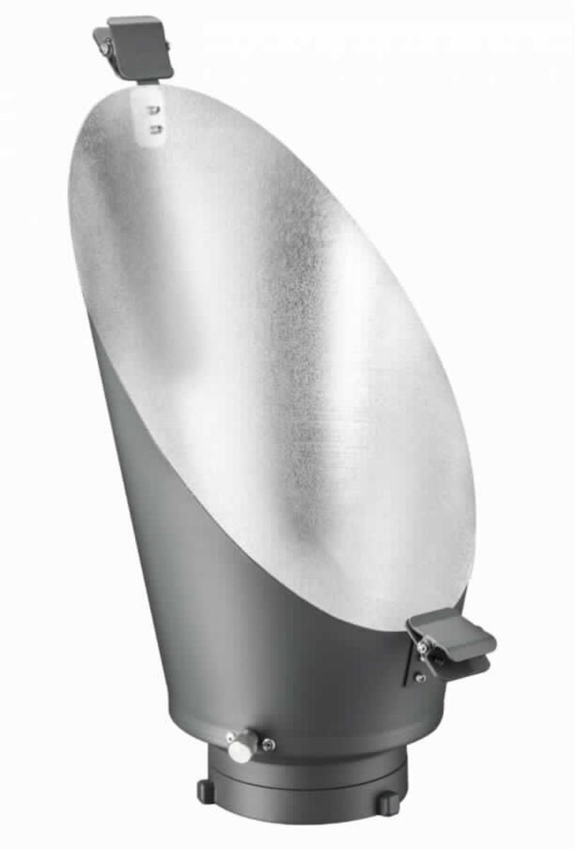 Sog. Walimex pro Hintergrundreflektor Walimex pro & K, im Wesentlichen bestehend aus einem ca. 330 mm hohen, 390 g schweren und zylinderförmigen Aufsatz aus unedlem Metall (Aluminium), der innen hohl und silberfarben beschichtet ist. An einem Ende ist der Aufsatz schräg zugeschnitten (trichterförmig), am anderen Ende befindet sich der Anschluss für alle Blitze der walimex pro VT, VE, VC & VC PLUS Serien sowie der walimex K Serie. Am oberen und unteren Ende des Trichters befinden sich Halteklammern, an denen Farbfilterfolien (nicht Gegenstand dieser vZTA-Entscheidung) angebracht werden können, die dem optischen Einfärben von Hintergründen dienen.
Äußere Form: siehe Abbildung in der Anlage
Der Hintergrundreflektor ermöglicht nach Montage an ein Blitzsystem eine gleichmäßige Ausleuchtung des Hintergrundes bei Portrait- und Passbildfotografien, zudem schützt er das Motiv vor störenden Lichtreflexen.  

Die in einem Karton verpackte Ware, wird als "Zubehör, erkennbar hauptsächlich für Blitzlichtgeräte für fotografische Zwecke bestimmt" eingereiht.