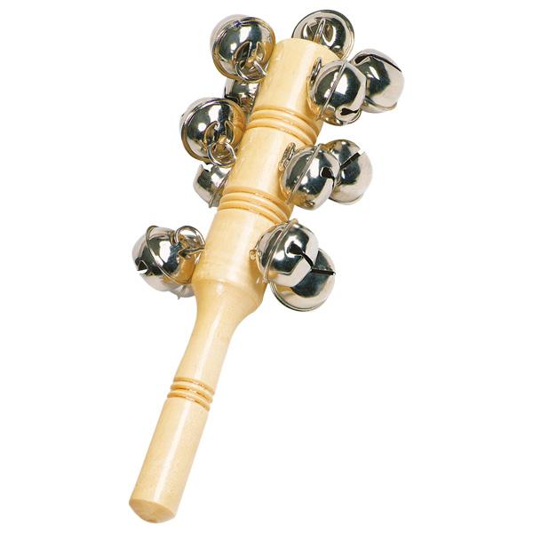 Der sog. "Schellenstab" (Art. 15280), besteht aus einem runden, gedrechselten Holzstab (ca. 16 cm lang), an dem oberhalb des Griffstücks 13 Schellen jeweils an Ösen befestigt sind. Durch das Schütteln am Griff werden die Schellen zum Erklingen gebracht.

Die Ware ist in einer durchsichtigen Kunststofftüte mit Pappheader verpackt.

Das Erzeugnis ist als "Schlaginstrument" einzureihen.