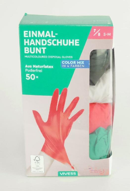 Angaben des Antragstellers:
Einmalhandschuhe aus Naturlatex, puderfrei, 50 Stück pro Packung, in 4 Farben (schwarz, rot, grün, weiß)

Feststellungen an einem Warenmuster:
Einweghandschuhe (schwarz, rot, grün, weiß) aus Weichkautschuk (Naturkautschuk). Die Handschuhe werden in einer Box zu 50 Stück gehandelt.

Befund:
Es liegen andere Handschuhe aus Weichkautschuk vor.
