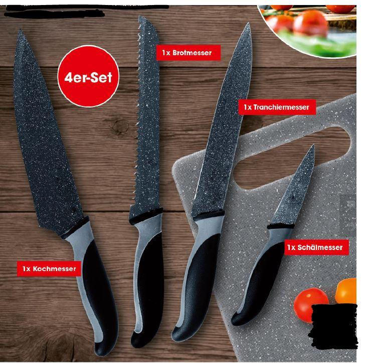 "Messerset“

- Zusammenstellung aus verschiedenartigen Messern, bestehend aus

- - einem Brotmesser mit feststehender, schneidender Klinge mit Wellenschliff
- - einem Kochmesser mit feststehender, schneidender, glatter Klinge
- - einem Tranchiermesser mit feststehender, schneidender, glatter Klinge
- - einem Schälmesser mit feststehender, schneidender, glatter Klinge

- jeweils mit arbeitendem Teil aus unedlem Metall (Stahl) und einem gummierten Griff

- gemeinsam in einer Blisterverpackung aufgemacht

(Antragstellerangaben)


Abbildung siehe Anlage.


Derartige Erzeugnisse gehören als "Zusammenstellung von Messern, keine Messer der Pos. 8208, mit schneidender Klinge aus unedlem Metall" zur Codenummer 8211 1000 00 0 des Zolltarifs.