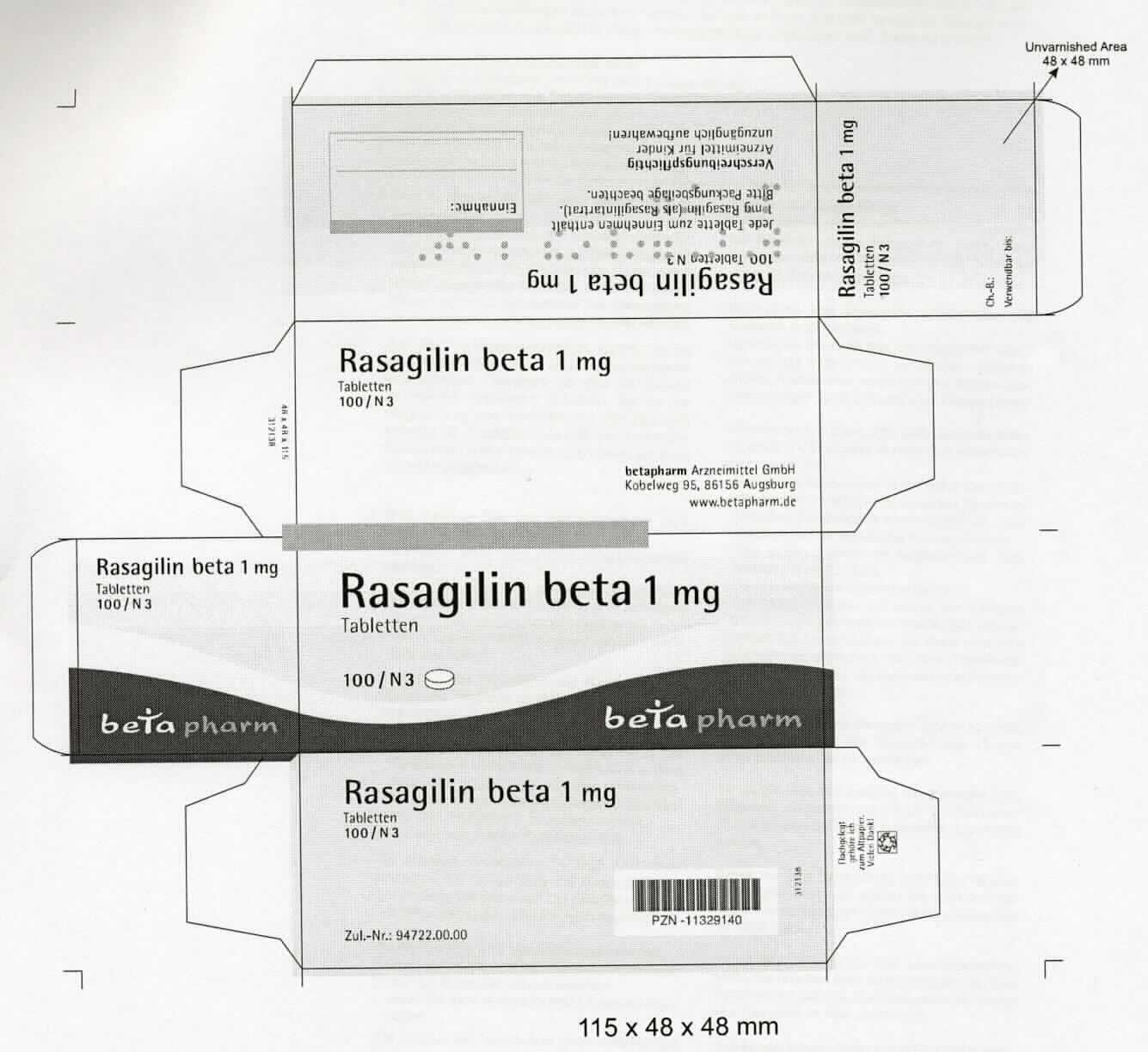 Arzneiware; Tabletten

Bei der Ware handelt es sich um weiße bis cremefarbene, runde Tabletten mit 8 mm Durchmesser und den Prägungen "R" bzw. "1", die in Blisterpackungen zu 28, 30, 60 oder 100 Tabletten zusammen mit einer Gebrauchsanweisung in einer bedruckten Faltverpackung in Aufmachung für den Einzelverkauf vertrieben werden. Die Tabletten enthalten den Wirkstoff Rasagilintartrat, der zur Behandlung der Parkinsonkrankheit eingesetzt wird, indem er den Dopaminspiegel erhöht und aufrechterhält. Die Gebrauchsanweisung enthält Informationen zur Zusammensetzung (siehe Feld 8), zur Art der Anwendung (1 mal täglich 1 Tablette mit oder ohne Nahrung) sowie Hinweise zu Vorsichtsmaßnahmen und Nebenwirkungen. 

Die Ware ist als Arzneiware, dosiert und in Aufmachung für den Einzelverkauf in die Unterposition 3004 9000 der Kombinierten Nomenklatur einzureihen.
