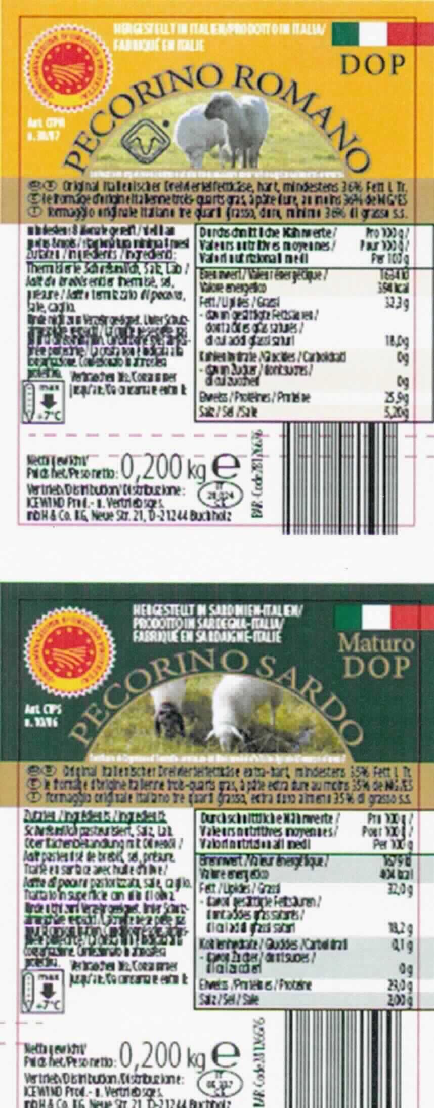 Pecorino Sardo

Ein Warenmuster in Original-Umschließung und Angaben zur Zusammensetzung wurden vorgelegt.

Beschaffenheit des vorgelegten Warenmusters:
Verschweißte Kunststofffolie, mehrsprachig bedruckt und etikettiert, mit Angaben zu u. a. Warenbezeichnung (Pecorino Sardo), Inhalt (200 g), Mindestfettgehalt in der Trockenmasse (35 %), Zutaten, Vertreiber und Hersteller.
Inhalt: Hellgelber, keilförmiger Käse am Stück; Konsistenz, Geruch und Geschmack einem handelsüblichen Pecorino entsprechend.

Wassergehalt in der fettfreien Trockenmasse*: 47 GHT oder weniger
* gemäß Antragsangaben

Anderer Käse, keiner der UPos 0406 1020 bis 0406 9050 der KN, mit einem Wassergehalt in der fettfreien Käsemasse von 47 GHT oder weniger: Pecorino.