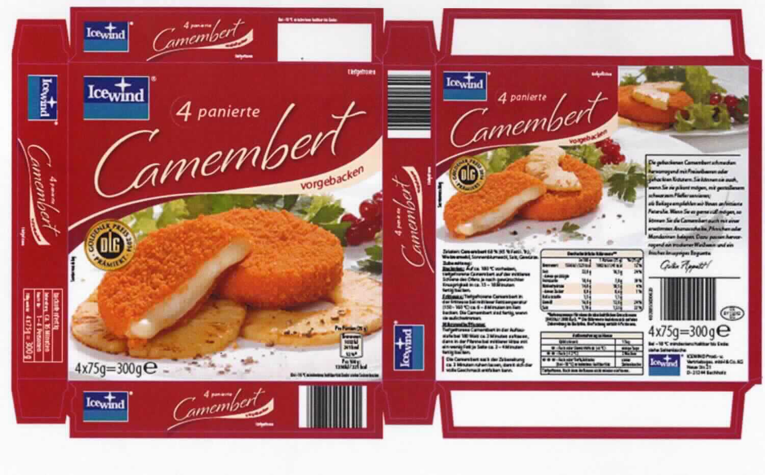 Backcamembert, tiefgefroren, mit Wildpreiselbeeren

Ein Warenmuster in Original-Umschließung und Angaben zur Zusammensetzung wurden vorgelegt.

Beschaffenheit des vorgelegten Warenmusters:
Bedruckte Pappfaltschachtel mit Angaben zu u. a. Warenbezeichnung, Inhalt (4 Backcamemberts 2 x 150 g, Preiselbeer-Dip 2 x 25 g, Gesamtfüllmenge 350 g), Zutaten, Zubereitung (tiefgefrorene Backkäse im Backofen bei 180 °C ca. 15 - 18 min backen) und Vertreiber. 
Inhalt: Zwei klarsichtige Kunststoffbeutel mit jeweils zwei tiefgefrorenen, panierten, vorfrittierten scheibenförmigen, hellbraunen Camemberts mit einem Durchmesser von ca. 7,5 cm und zwei Portionspackungen mit einer roten, stückigen, marmeladenartigen Preiselbeerzubereitung. Zubereitung nach Anleitung ergibt einen handelsüblichen, frittierten Backcamembert mit einer hellgelben, weichen Käsemasse.

Warenzusammenstellung im Sinne der AV 3b), deren Charakter durch den Camembert bestimmt wird.

Wassergehalt in der fettfreien Trockenmasse*: mehr als 47 bis 72 GHT
* gemäß Antragsangaben

Anderer Käse, keiner der UPos 0406 1020 bis 0406 9050 der KN, mit einem Fettgehalt von 40 GHT oder weniger, mit einem Wassergehalt in der fettfreien Käsemasse von mehr als 47 bis 72 GHT, Camembert.