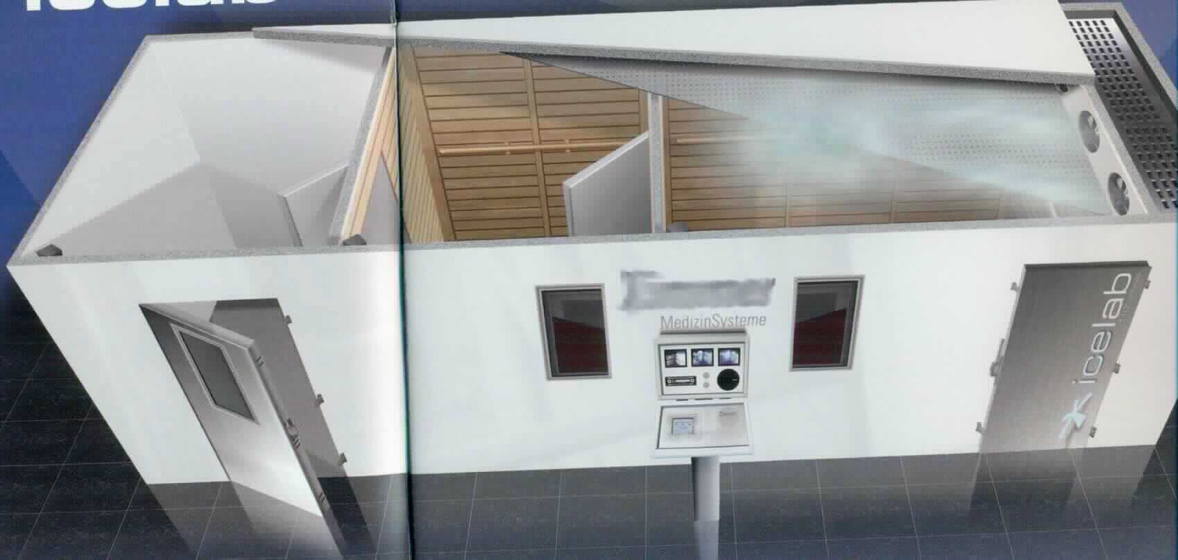 Sog. Ganzkörper Kältetherapiekammer Icelab -110 °C, in verschiedenen Ausführungen (2- oder 3- Kammern-,  Standard- oder Eckversion), im Wesentlichen bestehend aus einer Kältetherapiekammer (mit einer oder zwei Vorkammern zur Temperaturstabilisierung und zur Vermeindung stärkerer Nebelbildung in der Hauptkammer), mit einer integrierten Kältemaschine, einem Steuerungssystem, einer beheizten Sicherheitstür in der Hauptkammer, einer Gegensprechanlage, beiheizten Sichtfenstern zur Außenüberwachung, LCD-Bildschirmen zur Sichtüberwachung und zur Anzeige der Betriebsdaten, einem Beleuchtungs- und einem Audiosystem (äußere Form siehe beispielhafte Abbildung in der Anlage).
Die Vorrichtung wird zur Ganzkörperkältetherapie bei akuten traumatischen und postoperativen Zuständen, in der Rehabilitation, bei entzündlichen und degenerativen rheumatischen Erkrankungen, chronischem Kopfschmerz und Fibromyalgie verwendet.
Die Ware wird als "medizinisches Gerät, nicht von den Unterpositionen (KN) 9018 1100 bis 9018 9075 erfasst" eingereiht.
