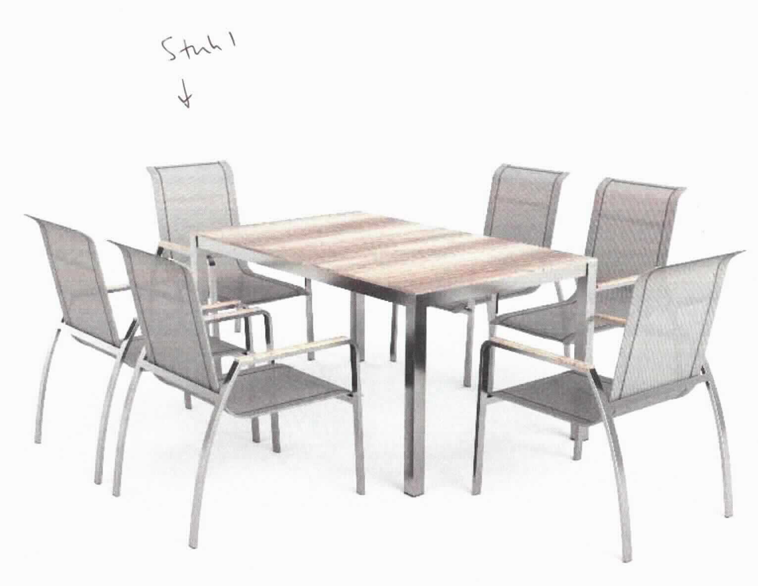 Es handelt sich bei dem Erzeugnis mit der Bezeichnung SORENTO-Stuhl (Art. 7503) um einen Stuhl (Abmessungen 68 x 55 cm) mit einem Gestell aus Edelstahl, einer Sitzfläche aus Kunststoff und Armlehnen aus HPL Laminat. Der Stuhl verfügt über eine Lehnenhöhe von 90 cm und wird lose im Container gestapelt. 

Er ist als "anderes als von der Position 9402 erfasstes Sitzmöbel, nicht von den Unterpositionen (HS) 9401 10 bis 9401 69 erfasst, mit Gestell aus Metall, nicht gepolstert" einzureihen.