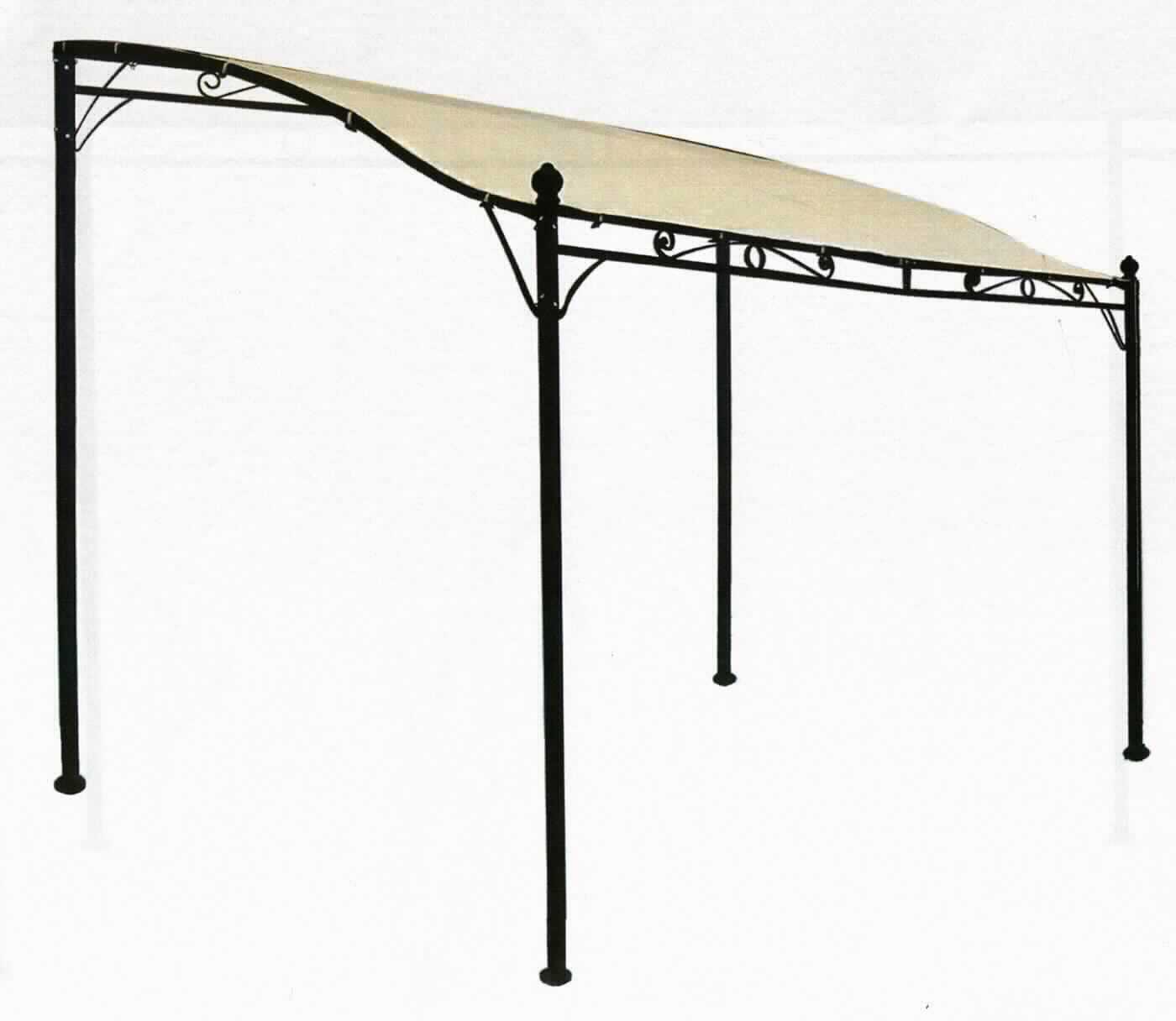 Pavillon, Foto siehe Anlage,
- anhand eines Fotos und eines Gewebeabschnitts veranschaulicht,
- in Art eines Vordachs gearbeitet,
- laut Antrag:
-- mit einer Breite von 300 cm, einer Tiefe von 250 cm, einer vorderen Höhe von 200 cm und einer hinteren 
   Höhe von 250 cm ,
-- mit einer Grundkonstruktion aus Stahl,
-- mit sog. Ablaufösen und Klettverschlüssen ausgestattet,
- mit einer Dachbespannung aus einfarbigen, einseitig (Innenseite) mit einer geprägten Kunststofffolie 
  (kein Zellkunststoff) laminierten Geweben der Position 5903 aus laut Antrag 100 % Polyester (synthetische 
  Chemiefasern),
- durch Zusammenfügen konfektioniert,
- an allen vier Seiten offen; bildet keinen geschlossenen Raum und erfüllt daher nicht die Begriffsbestimmung für 
  ein Zelt der Unterposition 6306 22,
- im Hinblick auf den Umfang und die Verwendung als Pavillon bestimmt das Material der Dachbespannung 
  (Gewebe) den Charakter der Ware.

"Campingausrüstung (Pavillon) aus Spinnstoffen, aus synthetischen Chemiefasern"