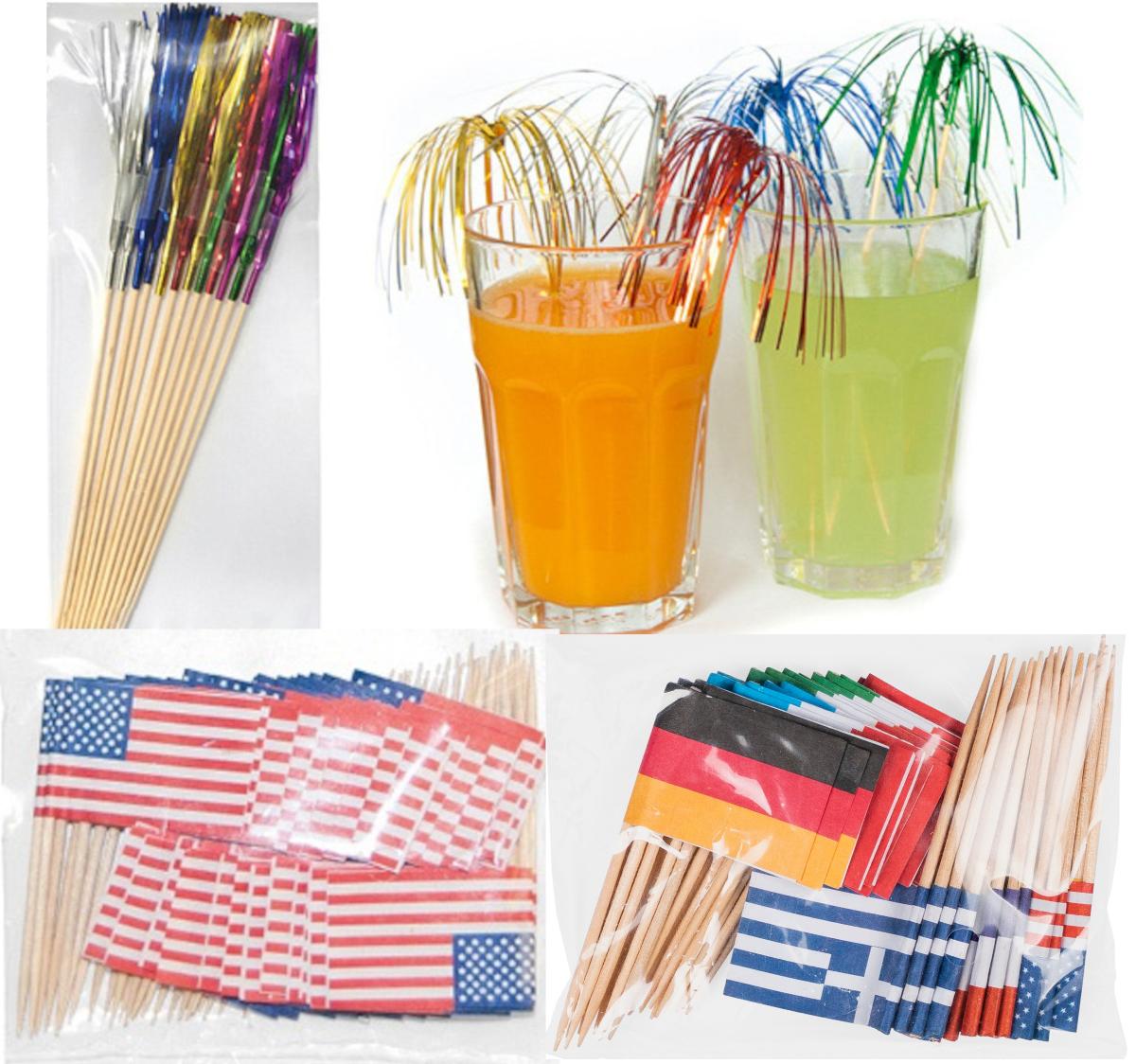 Deko-Picker "Palmwedel" Art. 716 und "Länderflaggen" Art. 729, 729-41 (Abbildungen siehe Anlage),
- aus gerundeten, einseitig angespitzten Spießen aus Birkenholz (lt. Antragsteller), mit einer
  Länge von ca. 15 cm, am oberen Ende mit einem Zuschnitt aus farbiger, mehrfach einge-
  schnittener Kunststofffolie beklebt, einen Palmwedel darstellend, bzw. mit einer Länge von ca.
  6,5 cm und am oberen Ende mit einem mit einer Länderflagge bedruckten Fähnchen aus
  Papier beklebt,
- zu je 12 Stück (Artikel 729) bzw. 50 Stück (Artikel 729, 729-41) in einer Klarsichtverpackung mit
  Pappaufhänger für den Einzelverkauf aufgemacht,
- zum Aufspießen von Lebensmittelhäppchen.

Das Holz bestimmt aufgrund der Bedeutung für die Verwendung den Charakter des Ganzen.

"Holzwaren zur Verwendung bei Tisch oder in der Küche, nicht aus Bambus, nicht aus tropischem
Holz (zusammengesetzte Ware aus Holz -charakterbestimmend- und Kunststoff bzw. Papier); Deko-Picker"