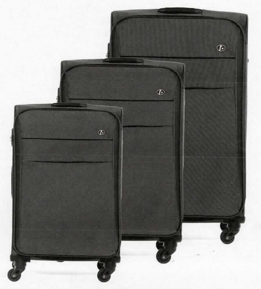 Reisekoffer (Kofferset), Fotos siehe Anlage,
- Set aus drei unterschiedlich großen Koffern,
- in den Abmessungen:
- - ca. 50 cm (Breite) x 75 cm (Höhe incl. Rollen) x 29 cm (Tiefe),
- - ca. 42 cm (Breite) x 65 cm (Höhe incl. Rollen) x 26 cm (Tiefe),
- - ca. 35 cm (Breite) x 50 cm (Höhe incl. Rollen) x 22 cm (Tiefe),
- jeweils:
- - mit einer Außenseite aus Spinnstoffen (laut Antrag aus Polyester); zum Teil mit Kunststoff verstärkt,
- - mit einem ausziehbaren Griff zum Ziehen des Koffers auf vier Rollen (Trolleyfunktion),
- - mit jeweils einem Tragegriff an zwei Schmalseiten, 
- - mit einem Zahlenschloss ausgestattet,
- - auf der Vorderseite mit zwei Reißverschlussfächern, eines davon mit Überschlagklappe,
- - mit einem Hauptfach,
- - - mit einem aufklappbaren Deckel mit dreiseitig umlaufendem Reißverschluss,
- - - innen im Deckel mit einem Reißverschlussfach aus Netzgewirken und im Hauptteil mit Haltegurten 
      mit Schnappverschlüssen ausgestattet,
- - laut Antrag nicht handgearbeitet.

"Reisekoffer, mit Außenseite aus Spinnstoffen, nicht handgearbeitet"