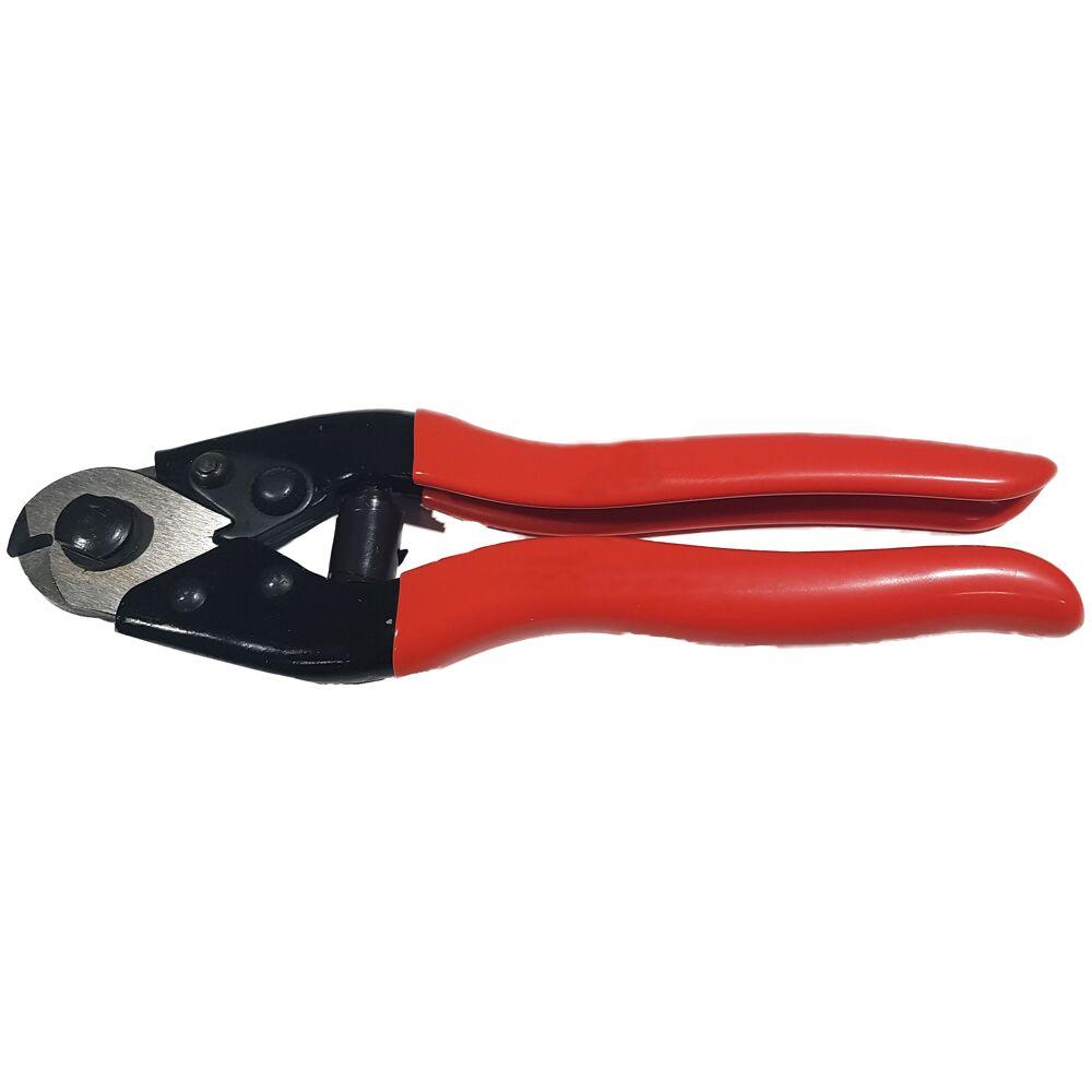 "WIZ Drahtseilzange, Art.-Nr.44721"

- mit freiem Arm zu handhabendes zangenähnliches Erzeugnis mit arbeitendem Teil aus
  Carbonstahl und kunststoffummantelten Griffen aus unedlem Metall; das Öffnen
  erfolgt mittels einer Feder

- zum Ablängen (Schneiden) von Drahtseilen

- in einer Faltschachtel verpackt

Abbildung siehe Anlage.

Derartige Erzeugnisse gehören als "den Rohrschneidern ähnliche Handwerkzeuge, mit
arbeitendem Teil aus unedlem Metall" zum TARIC-Code 8203 4000 00.
