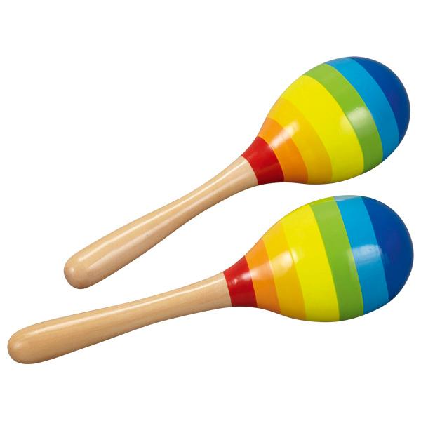 Bei den sog. "Maracas", Art.-Nr. 61922, handelt es sich um zwei ovale Hohlkörper mit Handgriffen aus Holz, die mit Farbringen verziert und jeweils ca. 19 cm lang sind. Sie sind mit kleinen Klangkörpern befüllt.

Die Maracas werden meist paarweise gespielt und erzeugen beim Schütteln einen Ton.

Die Erzeugnisse sind als "Schlaginstrumente" einzureihen.