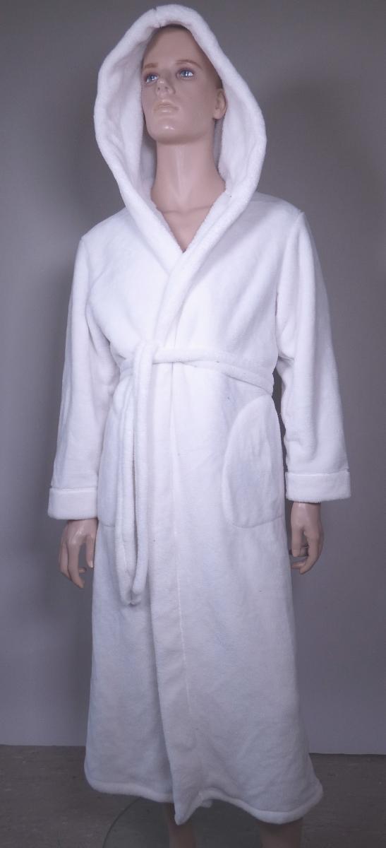 Bademantel, Größe S, Foto siehe Anlage,
- aus ca. 1,6 mm dicken, einfarbigen Plüschgewirken aus laut Antrag 100 % Polyester (synthetische
  Chemiefasern),
- bis über die Knie reichend (Rückenlänge: ca. 130 cm),
- mit einer Kapuze,
- vorn mit einer durchgehenden Öffnung ohne Verschluss; ohne Hinweise auf den Trägerkreis (unisex),
- mit einem durch Schlaufen gezogenen Bindegürtel aus den oben genannten Plüschgewirken,
- vorn mit zwei aufgesetzten, offenen Taschen,
- am unteren Rand durch Umschlagen und Festnähen gesäumt.

"Bademantel, aus Gewirken, für Frauen, aus Chemiefasern"