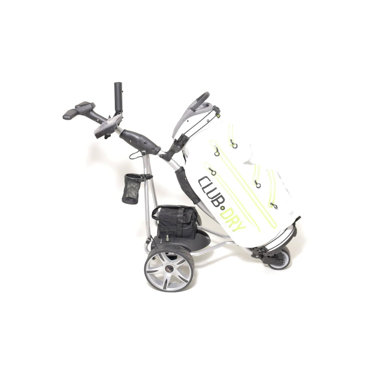 Kraftfahrzeug für den Transport von Waren, sog. Elektro-Golf-Trolley "Caddyone 400/410",
Foto siehe Anlage, bestehend aus:
- einem zusammenklappbaren Rahmen aus unedlem Metall (lt. Antrag aus Aluminium), 
- - mit zwei speziell geformten, am Rahmen befestigten Vorrichtungen zur Aufnahme einer
    Golftasche,
- - mit einem kleinen Rad vorn und zwei Rädern hinten,
- - über der hinteren Achse mit einer Vorrichtung mit entsprechenden Befestigungsvorrichtungen
    zur Aufnahme des Elektromotors und eines Akkumulators,
- einem 300 Watt Elektromotor und einem Akkumulator,
- einem Bedienungsfeld am oberen Teil des Rahmens,
- (lt. Antrag) in den Abmessungen von 81 cm x 57 cm x 26 cm,
- wird von einer zu Fuß gehenden Person gelenkt und dient dem Transport von Golftaschen,
- keine Ware der Position 9506, da es sich um ein Kraftfahrzeug für den Transport von Waren
  (Golftaschen) handelt.

"Kraftfahrzeug für den Transport von Waren (Golftrolley), anderes als in den Unterpositionen 8704 1010 bis 8704 3299 genannte"