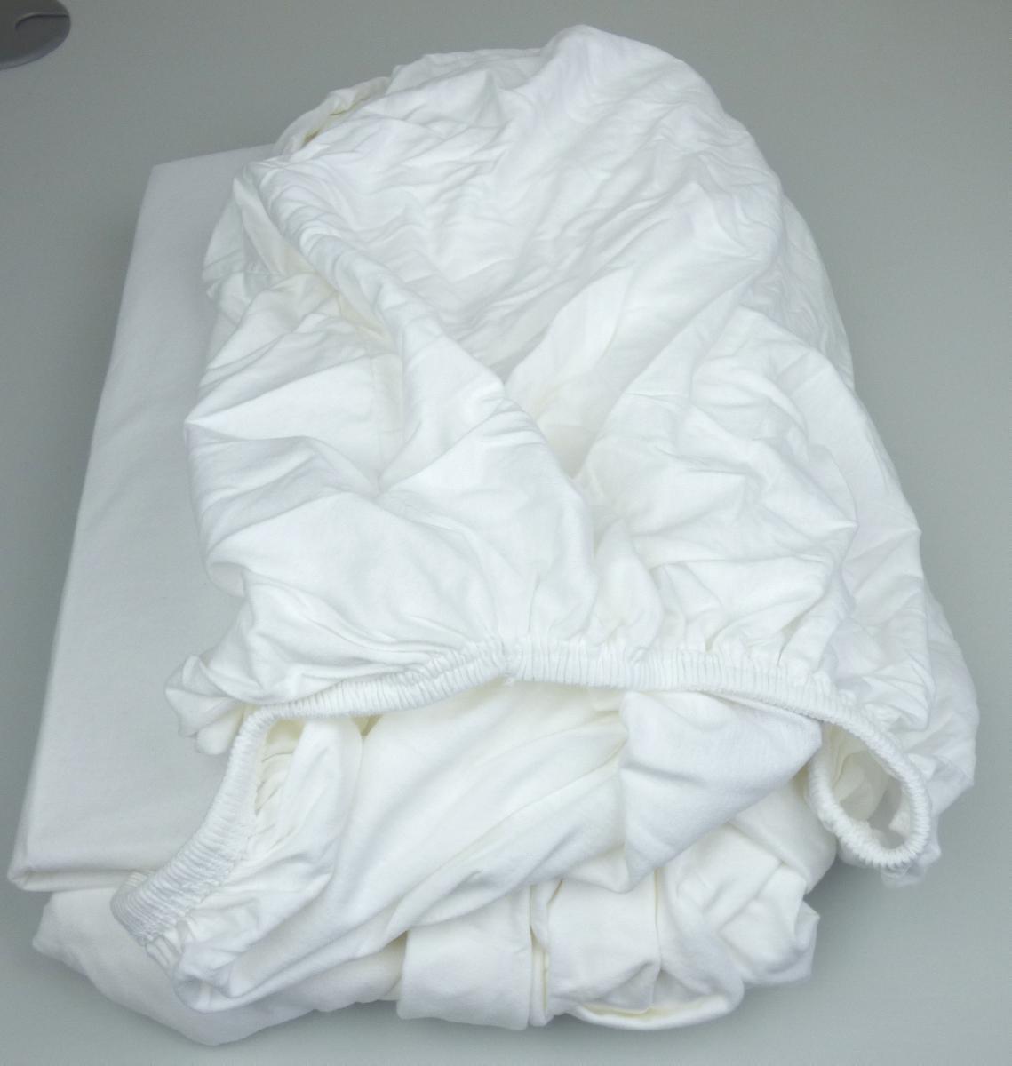 Bettwäsche, Foto siehe Anlage,
- in einem Polybeutel mit Pappeinleger verpackt,
- der Matratzenform entsprechend gearbeitet; laut Antrag in der Größe 180 cm x 200 cm bis
  200 cm x 220 cm,
- aus ca. 0,6 mm dicken, einfarbigen Gewirken aus laut Antrag 100 % Baumwolle,
- an den Rändern mit einem eingenähten, elastischen Zug, sodass das Bettlaken über herkömmliche 
  Matratzen gezogen werden kann,
- u. a. durch Zusammennähen konfektioniert,
- wird üblicherweise gewaschen.

"Bettwäsche aus Spinnstoffen, aus Gewirken"