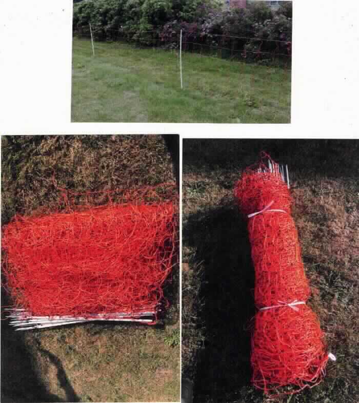 Konfektioniertes Netz, sog. Weidenzaunnetz, Fotos siehe Anlage,
- annähernd rechteckig; laut Antrag in den Abmessungen (L x H): 50 m x 90 cm,
- aus einem weitmaschigen Gelege mit offenen, nicht verschiebbaren Zellen aus verschiedenen Garnen, 
  die im rechten Winkel übereinander liegen und an den Berührungspunkten mit Kunststoffplomben 
  verschweißt sind:
-- senkrecht: aus ca. 2 mm dicken, einfarbigen (orangenen) Garnen aus synthetischen Monofilen der Position 5404
   (laut Antrag Polyethylen, mit einem Durchmesser von ca. 0,5 mm; u. a. somit keine Ware der Unterposition 
   5608 1919),
-- waagerecht: aus ca. 2,6 mm dicken Garnen aus den vorgenannten Monofilen, die mit Metallfäden (laut Antrag 
    Edelstahl) verzwirnt sind,
- das Gelege ist in regelmäßigen Abständen an Pfählen aus laut Antrag PVC sowie Erdspießen aus laut Antrag
  unedlem Metall befestigt, 
- durch Zusammenfügen konfektioniert,
- dient laut Antrag zur Absicherung einer Herde Schafe,
- insbesondere im Hinblick auf den Umfang und die Beschaffenheit (Netzstruktur) bestimmen die Spinnstoffe den
  Charakter der Ware.

"Konfektioniertes Netz, aus synthetischen Spinnstoffen, aus Polyethylen"
