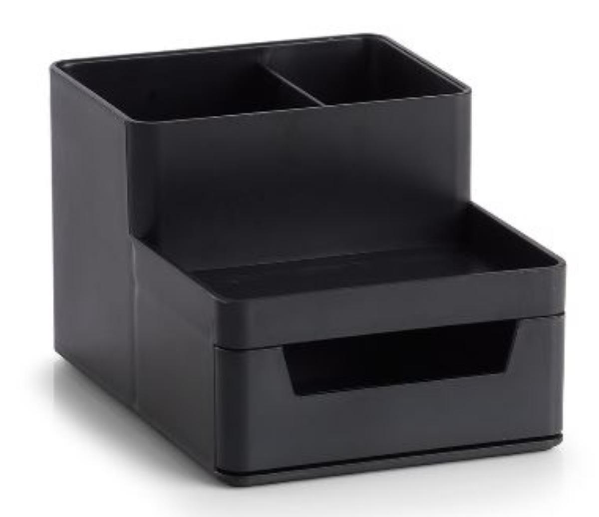 Nach den Antragsangaben sowie der vorgelegten Produktabbildung handelt es sich um einen so genannten "Utensilien-Organizer, Art. 18191" aus Acrylnitril-Butadien-Styrol (ABS), einem Kunststoff im Sinne der Anmerkung 1 zu Kapitel 39.
Die stufenförmig gestaltete, etwa 11,2 x 15,5 x 9,5 cm große Ware verfügt über einen zweigeteilten Stifthalter, eine Ablagefläche für beispielsweise Büroklammern sowie ein Schubfach für kleinere Gegenstände.

Das Erzeugnis soll als Ordnungshelfer/ Schreibtischbutler im Büro verwendet werden und ist in einem etikettierten Polybeutel verpackt.

Zolltarifrechtlich handelt es sich um eine "andere Ware aus Kunststoff, Büro- oder Schulartikel".
