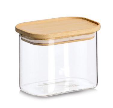Vorratsglas, Foto siehe Anlage,
- nahezu quaderförmiges Gefäß aus Borosilikatglas (laut Antrag), 
- mit einem Deckel aus Bambus (laut Antrag); mit einer Dichtung aus augenscheinlich Silikon,
- mit den Abmessungen: ca. 12﻿,﻿5 cm (Breite) x 10 cm (Höhe) x 9 cm (Tiefe),
- das Glas bestimmt nach dem Umfang und seiner Bedeutung in Bezug auf die Verwendung
  den wesentlichen Charakter der Ware,
- keine Ware der Position 7010, da das Gefäß eine Haushaltsglasware darstellt.

"Glasware zur Verwendung bei Tisch oder in der Küche, kein Trinkglas, nicht aus Glaskeramik
 oder Bleikristall, aus Glas mit einem linearen Ausdehnungskoeffizienten von 5 x 10^-6 oder
 weniger je Kelvin bei Temperaturen von 0 °C bis 300 °C"