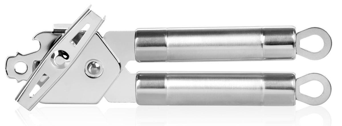 "Dosenöffner"; Ware aus verschiedenen Bestandteilen, bestehend aus

- einem mit freiem Arm zu handhabenden Erzeugnis, im Wesentlichen bestehend aus einer
  Mechanik aus unedlem Metall und zwei Griffen mit Aufhängeösen

- - die Mechanik (arbeitender Teil) besteht im Wesentlichen aus einem beweglichen
     Schneidrädchen, einem Führungsrädchen und zwei gegenläufig arbeitenden Zahnrädern;
     die Rädchen werden über einen flügelförmigen Drehgriff gedreht

- - mit einem Gewicht von weniger als 10 kg

- - dient zum manuellen Öffnen von Konservendosen

- zwei Kapselhebern, die am arbeitenden Teil angebracht sind

- zwei ausgearbeiteten Spitzen zum Lochen von Konservendosen, jeweils an den beiden
  Kapselhebern angebracht

- ein charakterverleihender Bestandteil kann nicht ermittelt werden; das Erzeugnis ist
  deshalb unter Anwendung der AV 3 c) in die zuletzt genannte der gleichermaßen in
  Betracht kommenden Positionen einzureihen

- auf einer Pappunterlage aufgemacht

Abbildung siehe Anlage.

Derartige Erzeugnisse gehören als "von Hand zu betätigende mechanische Geräte, mit einem
Gewicht von 10 kg oder weniger, zum Vorbereiten, Zubereiten oder Anrichten von Speisen
oder Getränken, mit arbeitendem Teil aus unedlem Metall" zur Codenummer 8210 0000 00 0 des
Zolltarifs.