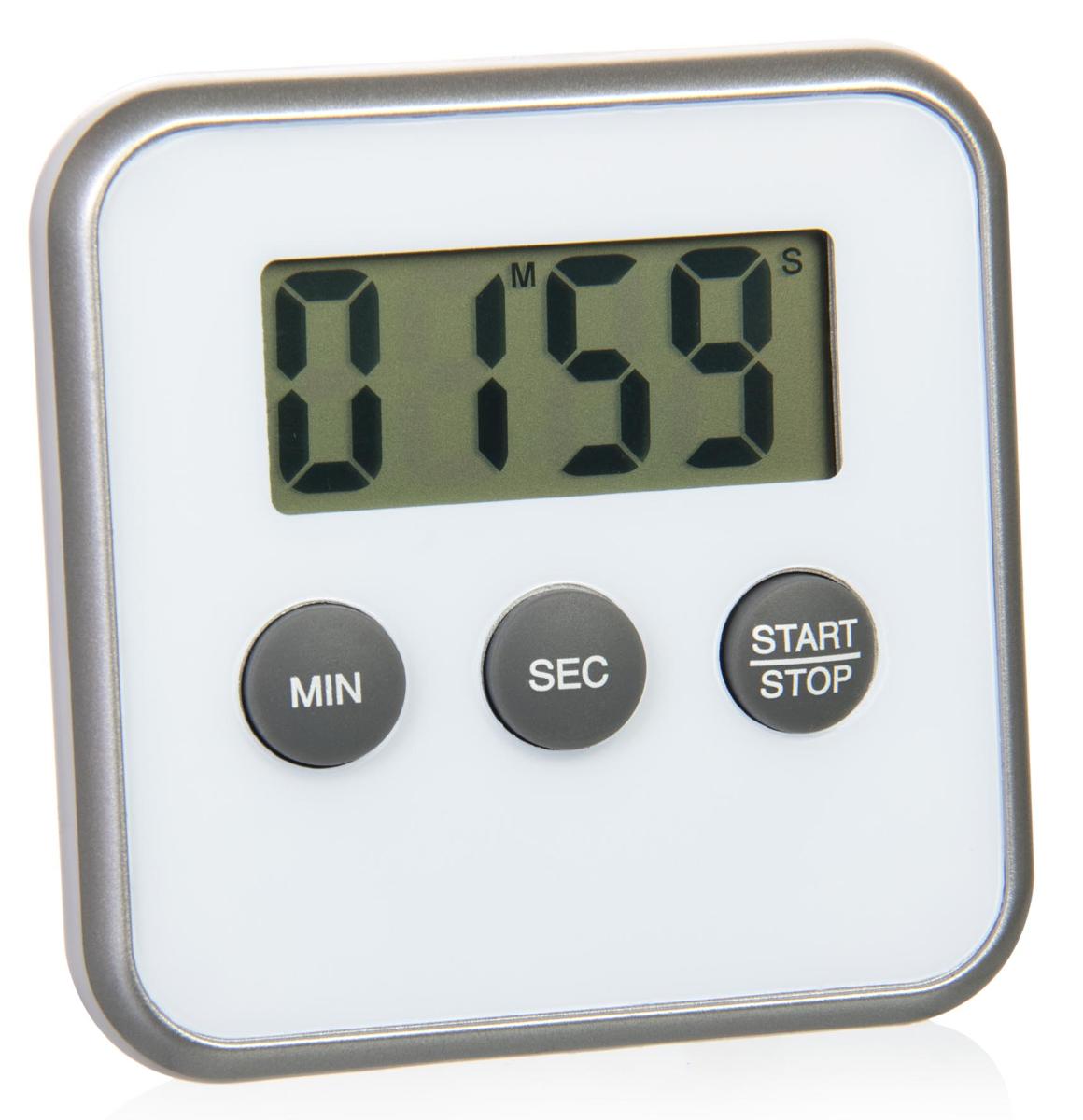 Bei dem sog. "Kurzzeitmesser digital" (Art.-Nr. 512633) handelt es sich um einen elektronischen Kurzzeitmesser, in Gestalt eines batteriebetriebenen Gerätes mit einem ca. H: 8 cm x B: 8 cm x T: 1,5 cm großen, weißen Kunststoffgehäuse mit silberfarbenem Rand, welches auf der Vorderseite mit drei Funktionstasten (Minuten, Sekunden, Start/Stopp) und einem LCD-Display und rückseitig mit dem Batteriefach, einem Magneten zum Anbringen an metallischen Flächen, einem herausklappbaren Clip zum Aufstellen und einer Aufhängeöse zum Aufhängen des Erzeugnisses ausgestattet ist. Die Ware kann sowohl als Countdown-Timer (max. 99 Minuten und 59 Sekunden) als auch als Stoppuhr/Zeitmesser über die Start/Stopp-Funktion verwendet werden. Der Ablauf der gewählten Zeit wird durch ein Tonsignal angezeigt.

Die in einer Blisterverpackung mit Pappunterlage aufgemachte Ware ist als "Zeitmesser, mit Uhrwerk" einzureihen.
