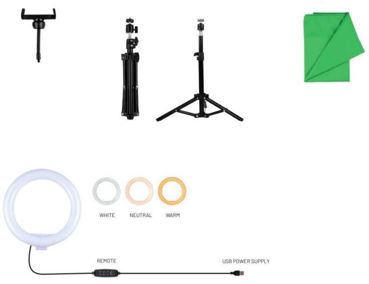 Bei der als "Vlogging Starter Kit, NAN, (Artikelnummer 8773872)" bezeichneten Ware handelt es sich um eine Warenzusammenstellung in Aufmachung für den Einzelverkauf, bestehend aus:
- einer aus mehreren Bestandteilen zusammengesetzten Ware in Form eines verstellbaren, bis zu 50 cm hohen Dreibeinstativs aus Aluminium mit einer im Durchmesser ca. 20 cm großen LED-Ringleuchte und
- einem 150 x 180 cm großen, grünen Stoffhintergrund (Greenscreen).

Die aus mehreren Bestandteilen zusammengesetzte Ware bestimmt im Hinblick auf die Verwendung den Charakter der Warenzusammenstellung.
Innerhalb der zusammengesetzten Ware ist kein charakterbestimmender Bestandteil feststellbar, so dass die Ware in die zuletzt genannte, der in Betracht kommenden Positionen eingereiht wird.

Das Video-Kit dient zum Anfertigen von professionellen Videoaufnahmen und ist in einem Karton verpackt.

Die Warenzusammenstellung wird als "Dreibeinstativ, nicht von der Unterposition (KN) 9620 0010 erfasst, aus Aluminium" eingereiht.