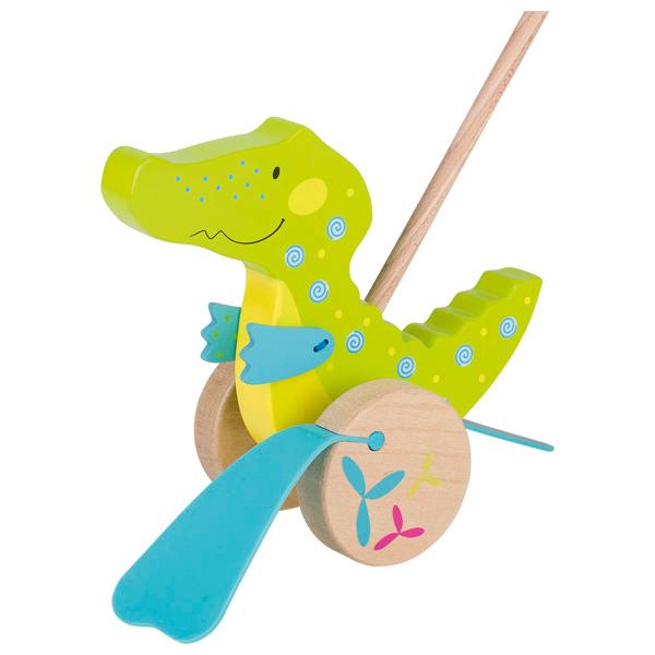 Bei der als "Art. 54911 - Schiebetier Krokodil, Susibelle" bezeichneten Ware handelt es sich um Spielzeug in Form eines Tieres,
- aus Holz gefertigt,
- ohne Hinweise auf Fertigung in Handarbeit,
- ein stilisiertes Tier (Krokodil) darstellend,
- nicht gefüllt,
- bestehend aus einem ca. 17,5 cm hohen stilisierten Krokodil mit zwei Rädern, an denen sog. 
  "Watschelfüße" aus flexiblem Kunststoff angebracht sind, und einem ca. 58,8 cm langen Stab 
  mit einem Knauf am oberen Ende, der in das Spielzeugtier eingeschraubt wird,
- dient der spielerischen Unterhaltung von Kindern, die die Tierfigur an dem Stab vor sich
  her schieben sollen, wobei sich die Füße bewegen,
- an einem gummielastischen Band mit einem Kunststoffaufhänger und einem Pappetikett für den 
  Einzelverkauf aufgemacht.

Die Ware ist zolltarifrechtlich als "Spielzeug, ein Tier darstellend, nicht gefüllt, nicht handgearbeitet" einzureihen.