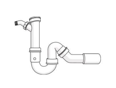 Angaben des Antragstellers:
Geruchsverschluss/Siphon für Ablaufgarnituren von Küchenspülen

Set, welches zu einem Geruchsverschluss zusammengesetzt werden kann. Das Set besteht aus vier weißen, nicht biegsamen, speziell geformten, verschraubbaren Rohrabschnitten aus Kunststoff (gemäß Prägung aus Polypropylen), einer Verschlusskappe (Kunststoff), einem Auslaufhahn (Kunststoff), mehreren Überwurfmuttern (Kunststoff) sowie Dichtringen aus einem schwarzen, elastischen Material.

Befund:
Es handelt sich charakterverleihend um nicht biegsame Rohre aus Kunststoff (hier Polyypropylen).