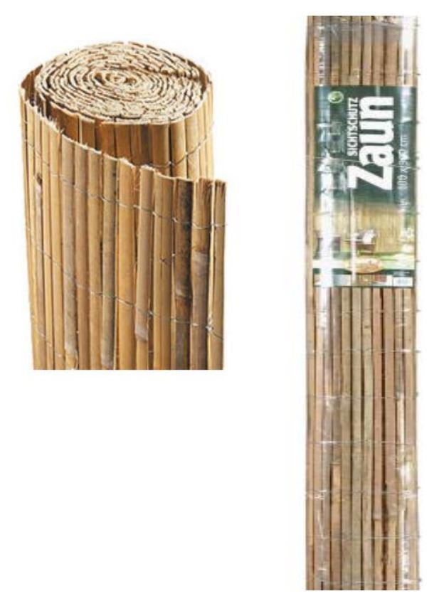 Bambusmatte (Abbildung siehe Anlage)
- Matten aus getrockneten, gespaltenen, dickwandigen, starren
  Bambusstäbchen holziger Stoff, (Breite je Stab ca. 10 - 15 mm, Dicke je ca. 4 mm,
  nicht zum Flechten geeignet) die parallel angeordnet und mit verzinktem
  Eisendraht zusammengehalten werden, in unterschiedlichen Abmessungen,
- in Kunststofffolie verpackt,
- zur Verwendung im Freien als Abtrennung (Wind- oder Sichtschutz,
  Sicherheitszaun, Grundstücksabgrenzung).

Der Charakter der zusammengesetzten Ware wird aufgrund des Umfangs
und der Bedeutung für die Verwendung durch das Holz bestimmt.

„Andere als in den Positionen 4401 bis 4420 erfasste Ware aus Holz,
 keine Kleiderbügel, keine Särge,  aus Bambus (zusammengesetzte
 Ware aus Holz -charakterbestimmend- und unedlem Metall)“