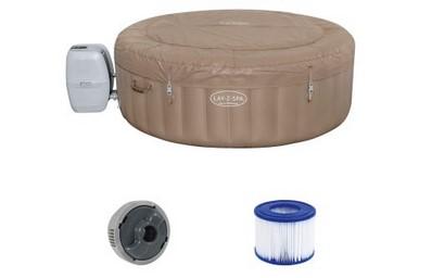 Sog. Bestway Whirlpool Lay Z- Spa Palm Springs, in Form einer der Benutzung, dem Betrieb und der Instandhaltung eines Whirlpools dienenden Warenzusammenstellung in Aufmachung für den Einzelverkauf, im Wesentlichen bestehend aus einer im Hinblick auf die Bedeutung für die Verwendung charakterbestimmenden funktionellen Einheit aus einem runden, im Durchmesser 196 cm messenden, 71 cm hohen, aufblasbaren Pool aus Kunststoff und einer digital gesteuerten Pumpe mit Filterelement, digitalem Bedienfeld und integrierter Heizung sowie einer aufblasbaren Abdeckung mit Clipverschlüssen, einem Dosierschwimmer, einer Filterkartusche, einem selbstklebenden Reparaturflicken und einer Aufbau- und Wartungsanleitung. Zur äußeren Form siehe Abbildung in der Anlage. 
Der mit 120 Luft-/ Massagedüsen ausgestattete Whirlpool dient der durch Luftdruck und Wasserbewegung bewirkten Massage des Benutzers. 
Die Bestandteile der Warenzusammenstellung sind gemeinsam in 3 Paketen verpackt.

Die Ware wird als "Massageapparat, kein elektrisches Vibrationsmassagegerät" eingereiht.