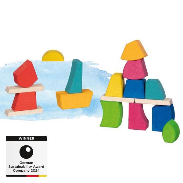 Nach den Angaben der Antragstellerin handelt es sich um Baukastenspielzeug in Form von 18 bunten Bauklötzen aus Holz in verschiedenen Formen. Die Bauklötze können aufeinander gesetzt, gestapelt und gelegt werden, sodass viele verschiedene Konstruktionen entstehen können.
Die Erzeugnisse dienen der spielerischen Unterhaltung von Kindern. Hinweise auf eine Fertigung in Handarbeit liegen nicht vor.

Derartige Erzeugnisse werden zolltarifrechtlich als "anderes als von den Unterpositionen (KN) 9503 0010 bis 9503 0030 erfasstes Baukastenspielzeug, nicht aus Kunststoff, nicht handgearbeitet aus Holz" eingereiht.